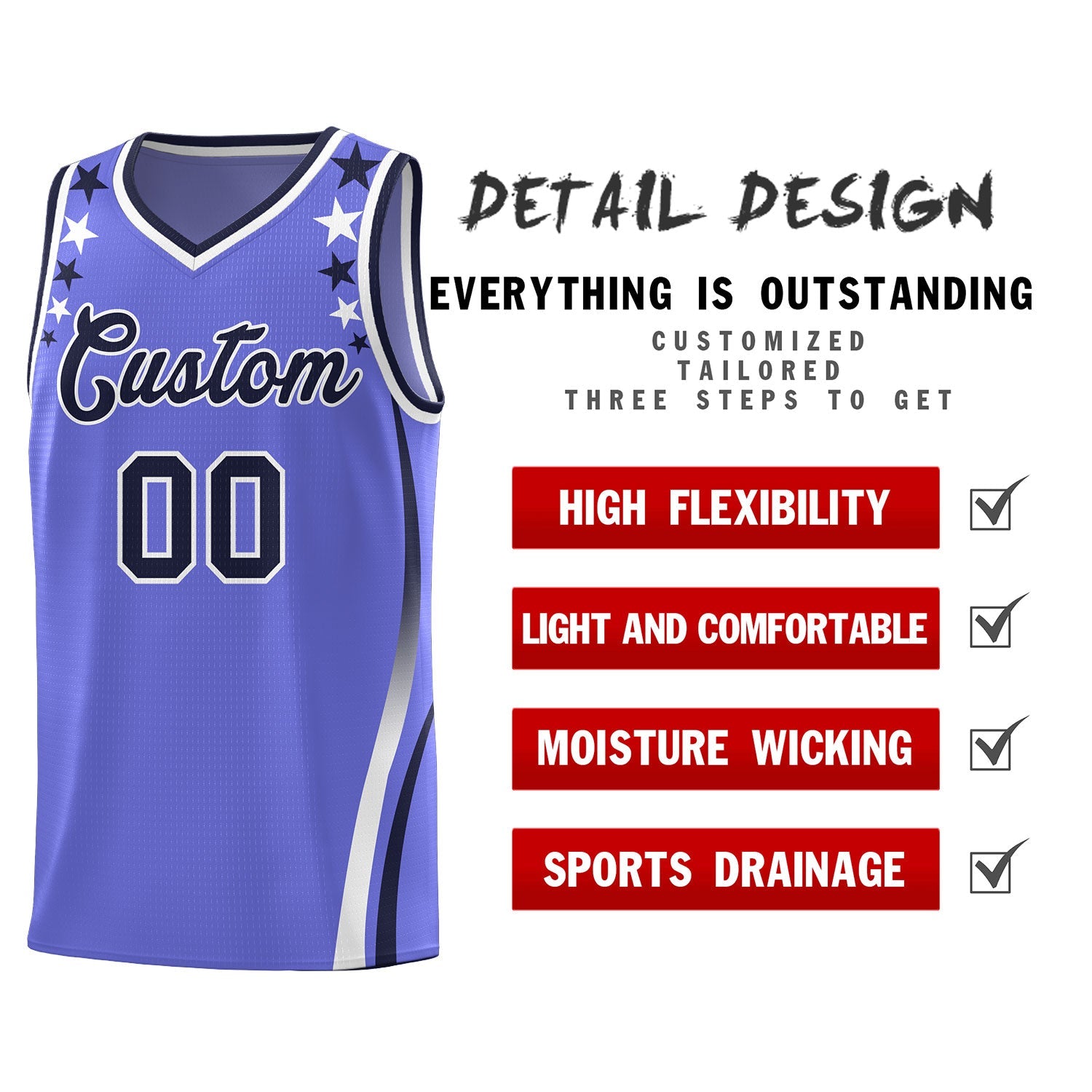 Custom Purple Shoulders Star Pattern Side Color Block Sports Uniform Basketball Kits