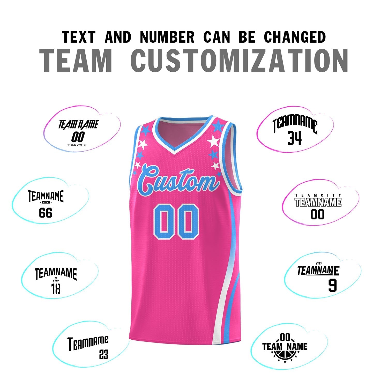 Custom Pink Shoulders Star Pattern Side Color Block Sports Uniform Basketball Kits