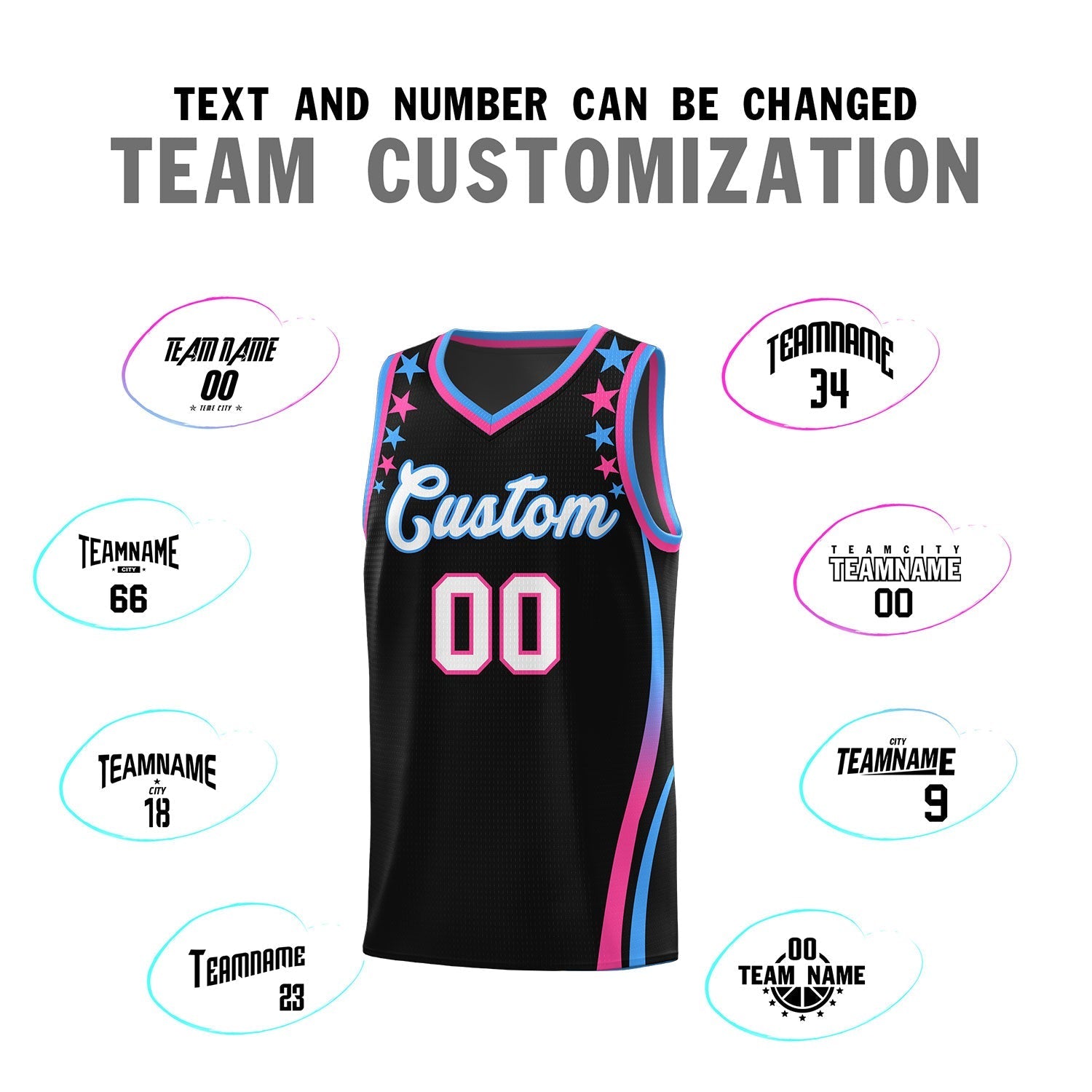 Custom Black Shoulders Star Pattern Side Color Block Sports Uniform Basketball Kits