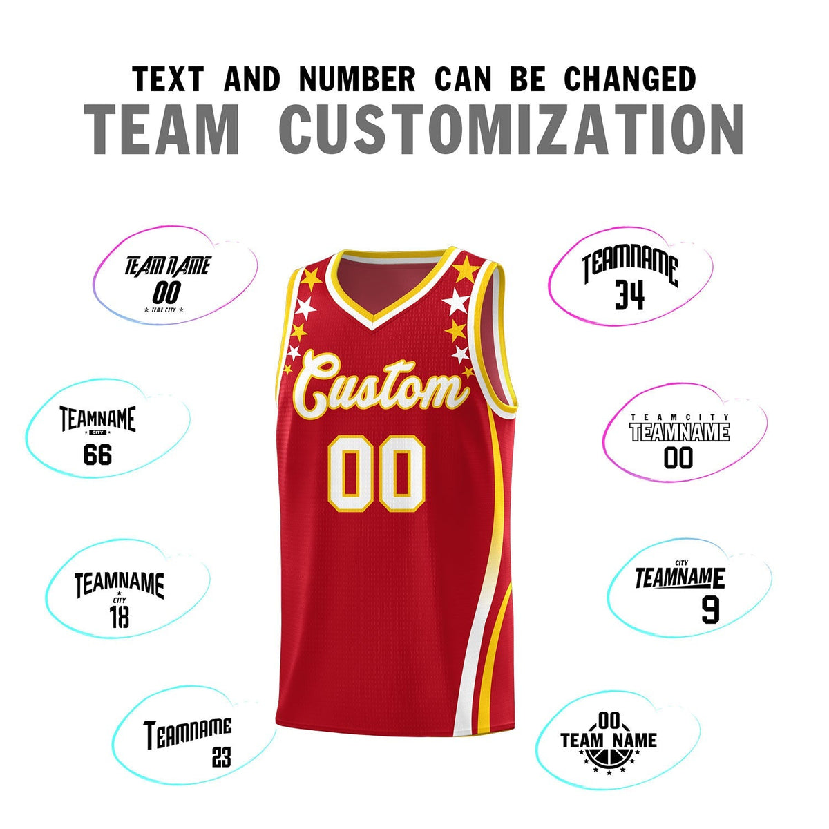 Custom Red Shoulders Star Pattern Side Color Block Sports Uniform Basketball Kits