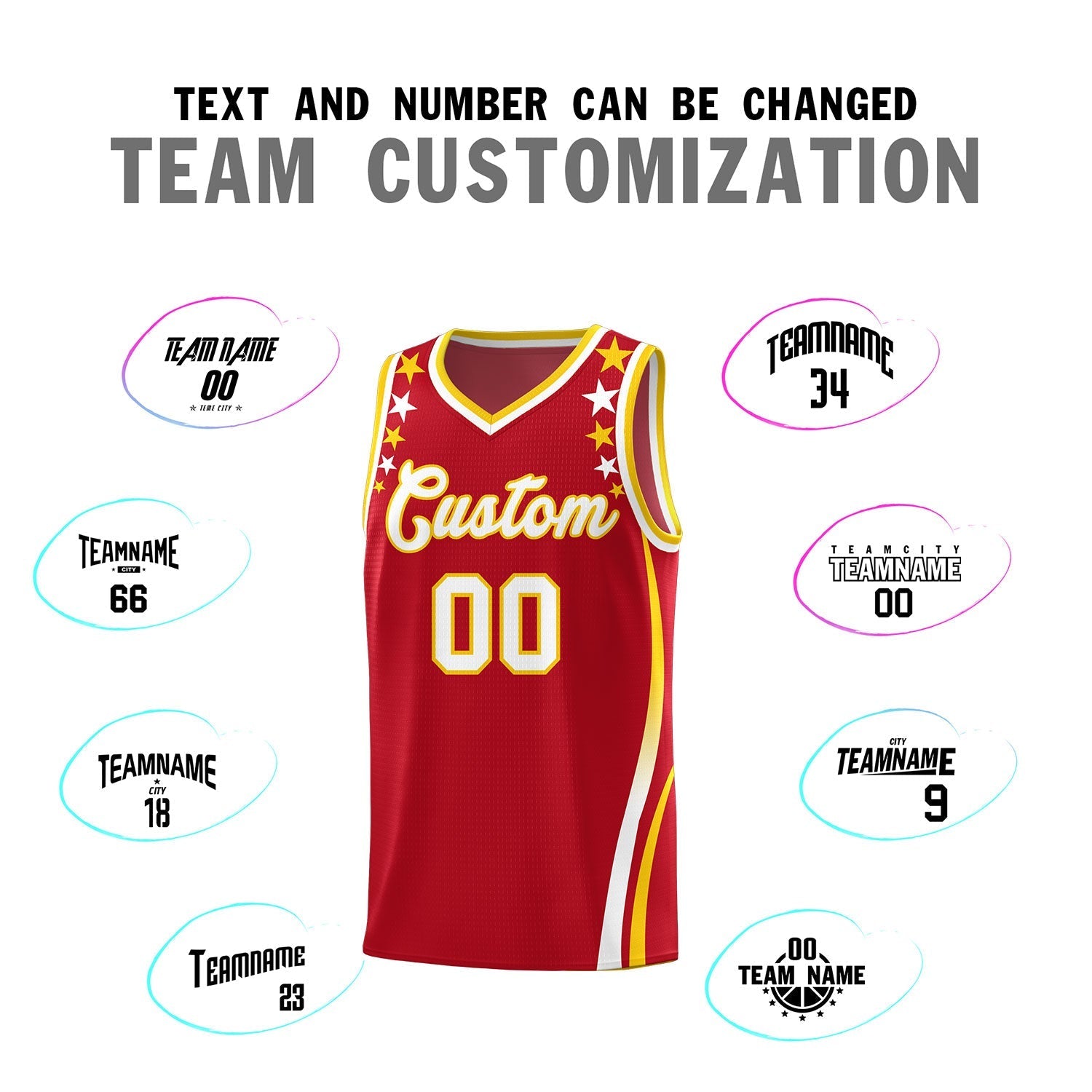 Custom Red Shoulders Star Pattern Side Color Block Sports Uniform Basketball Kits
