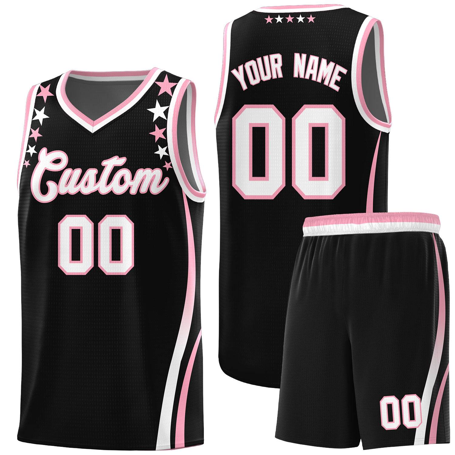 Custom Black Shoulders Star Pattern Side Color Block Sports Uniform Basketball Kits