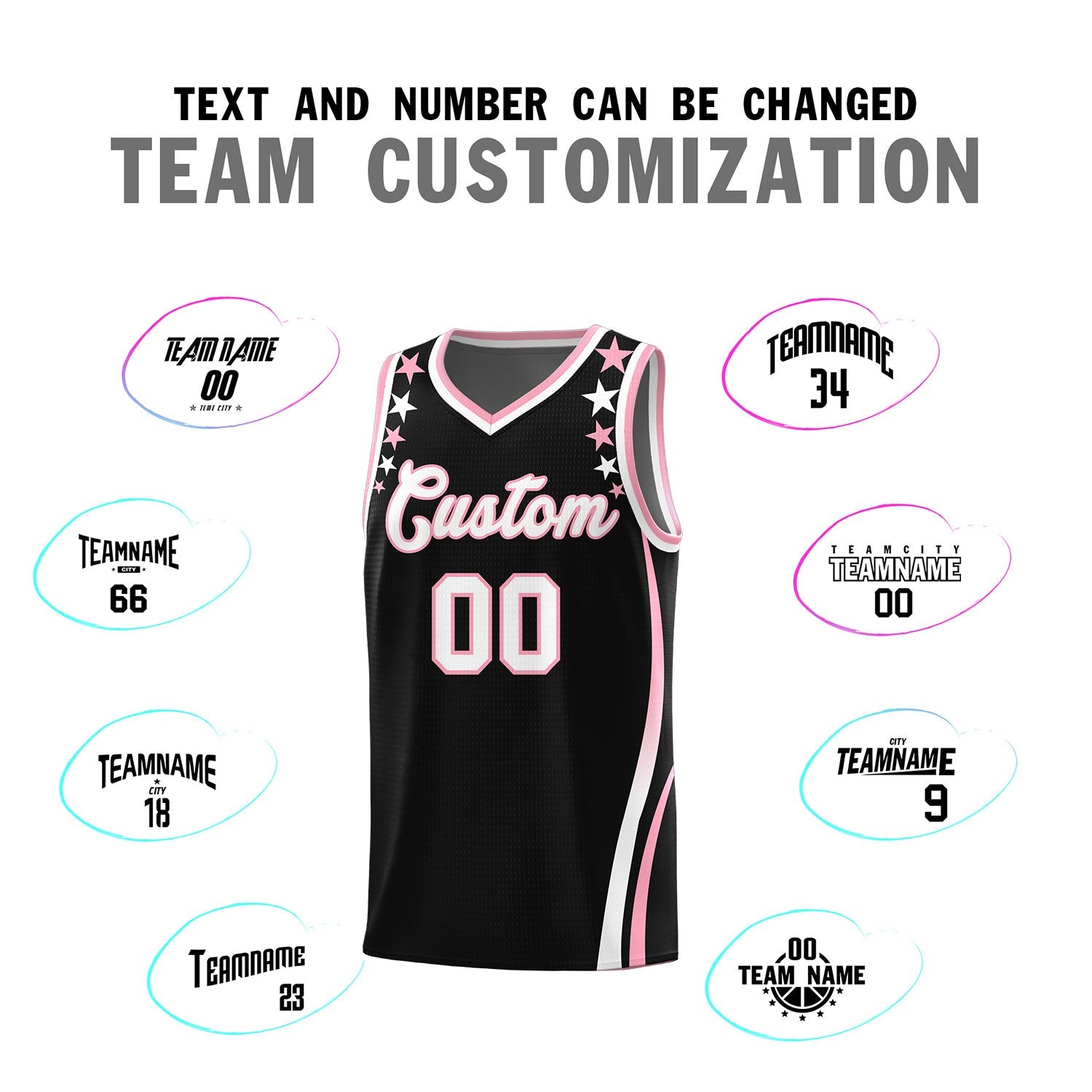 Custom Black Shoulders Star Pattern Side Color Block Sports Uniform Basketball Kits