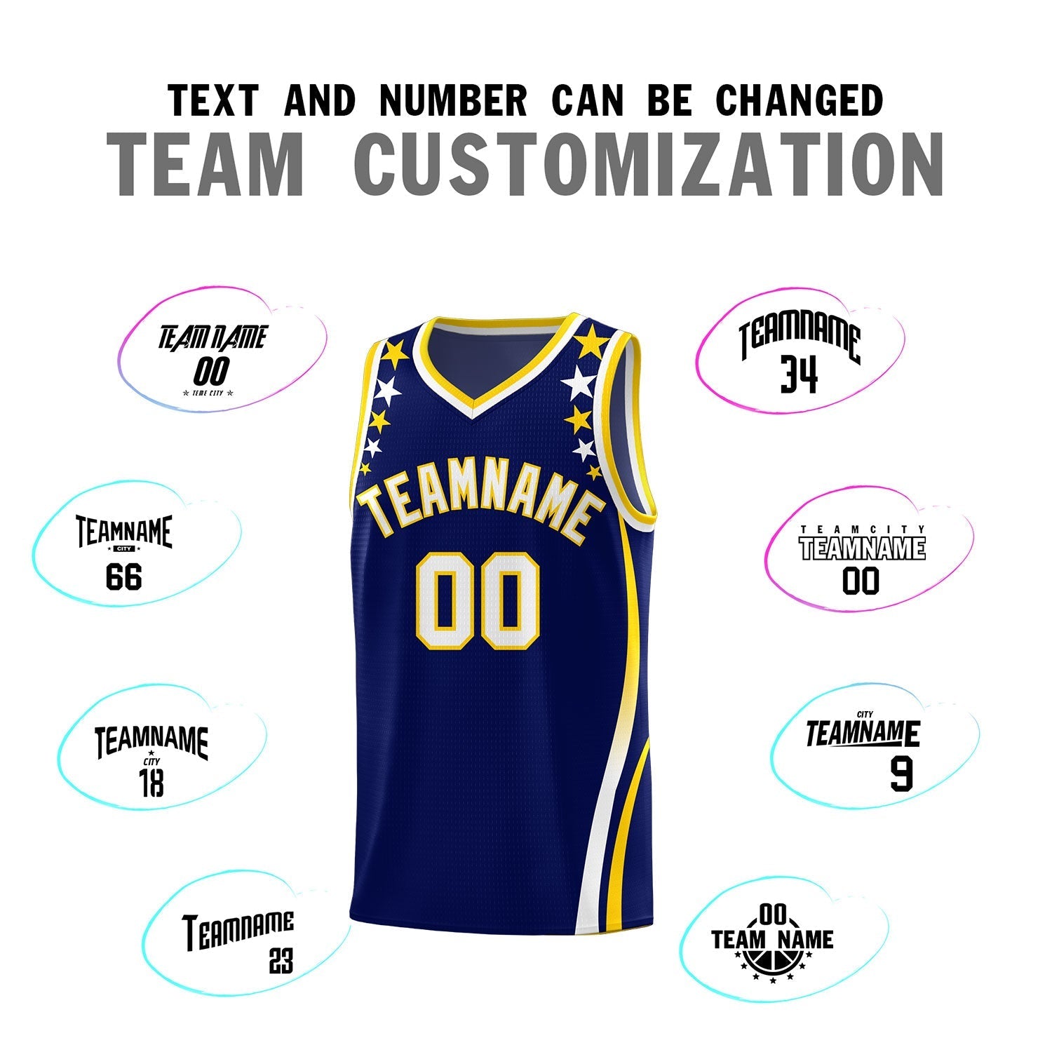 Custom Navy Shoulders Star Pattern Side Color Block Sports Uniform Basketball Kits