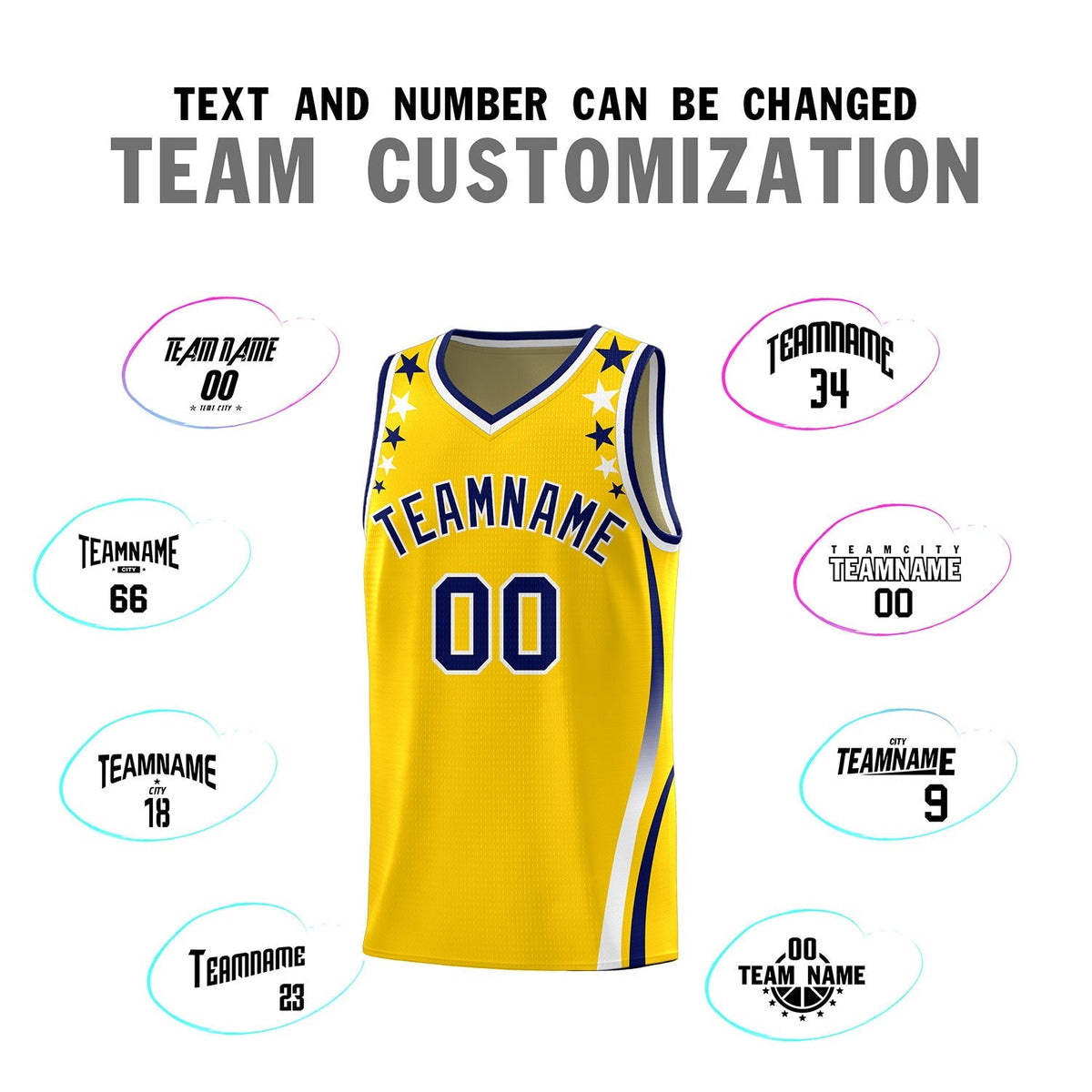 Custom Gold Shoulders Star Pattern Side Color Block Sports Uniform Basketball Kits