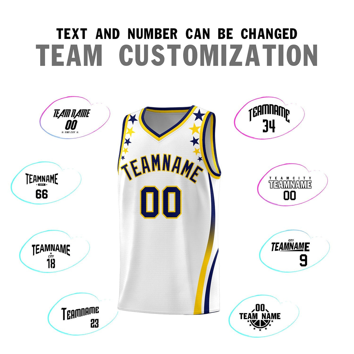 Custom White Shoulders Star Pattern Side Color Block Sports Uniform Basketball Kits