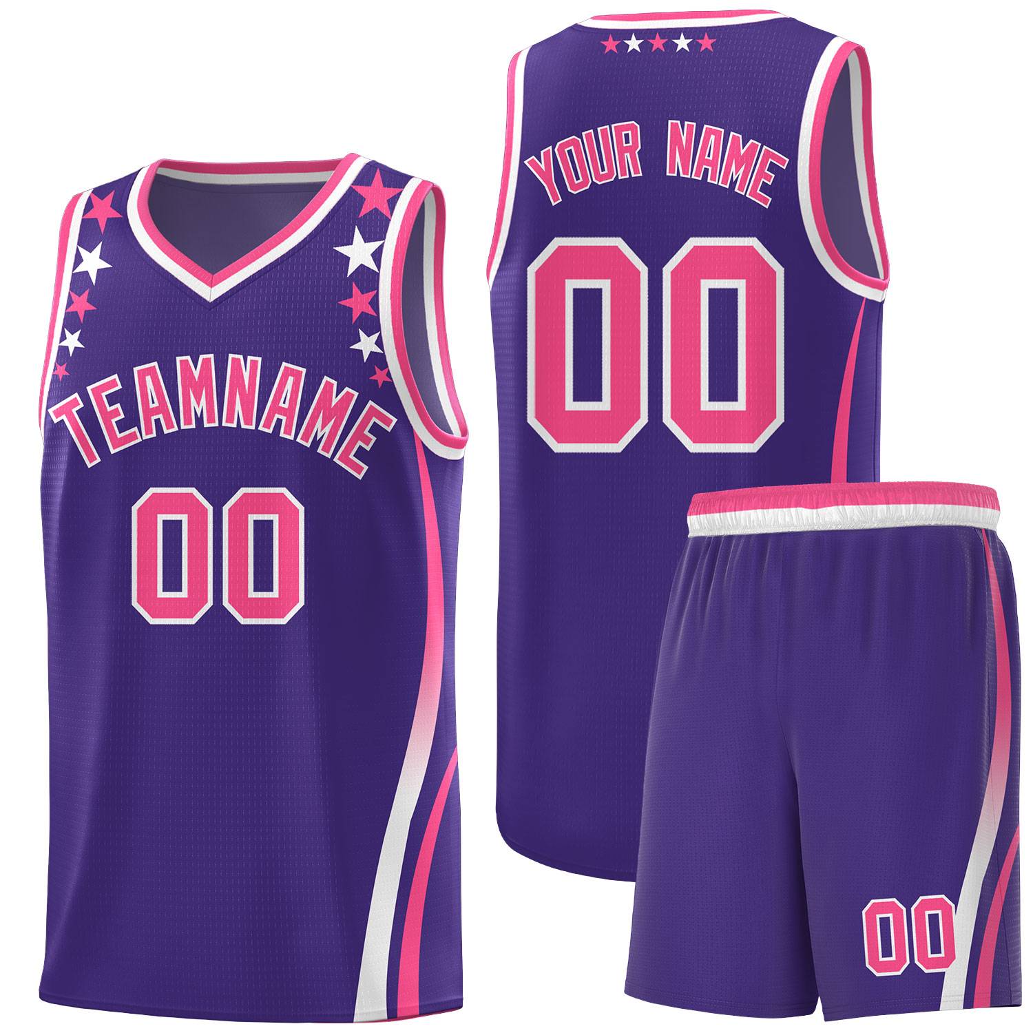 Custom Purple Shoulders Star Pattern Side Color Block Sports Uniform Basketball Kits