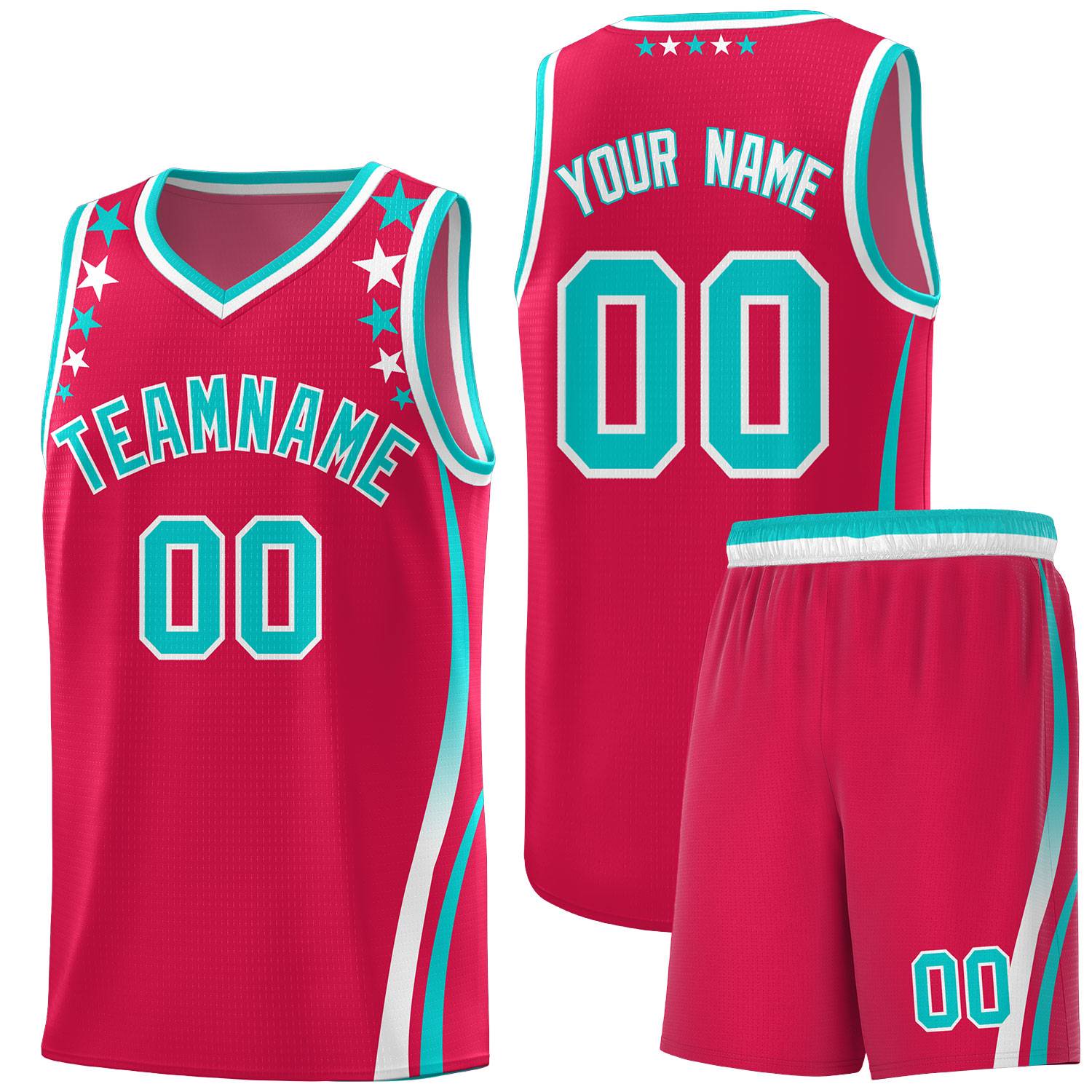 Custom Red Shoulders Star Pattern Side Color Block Sports Uniform Basketball Kits