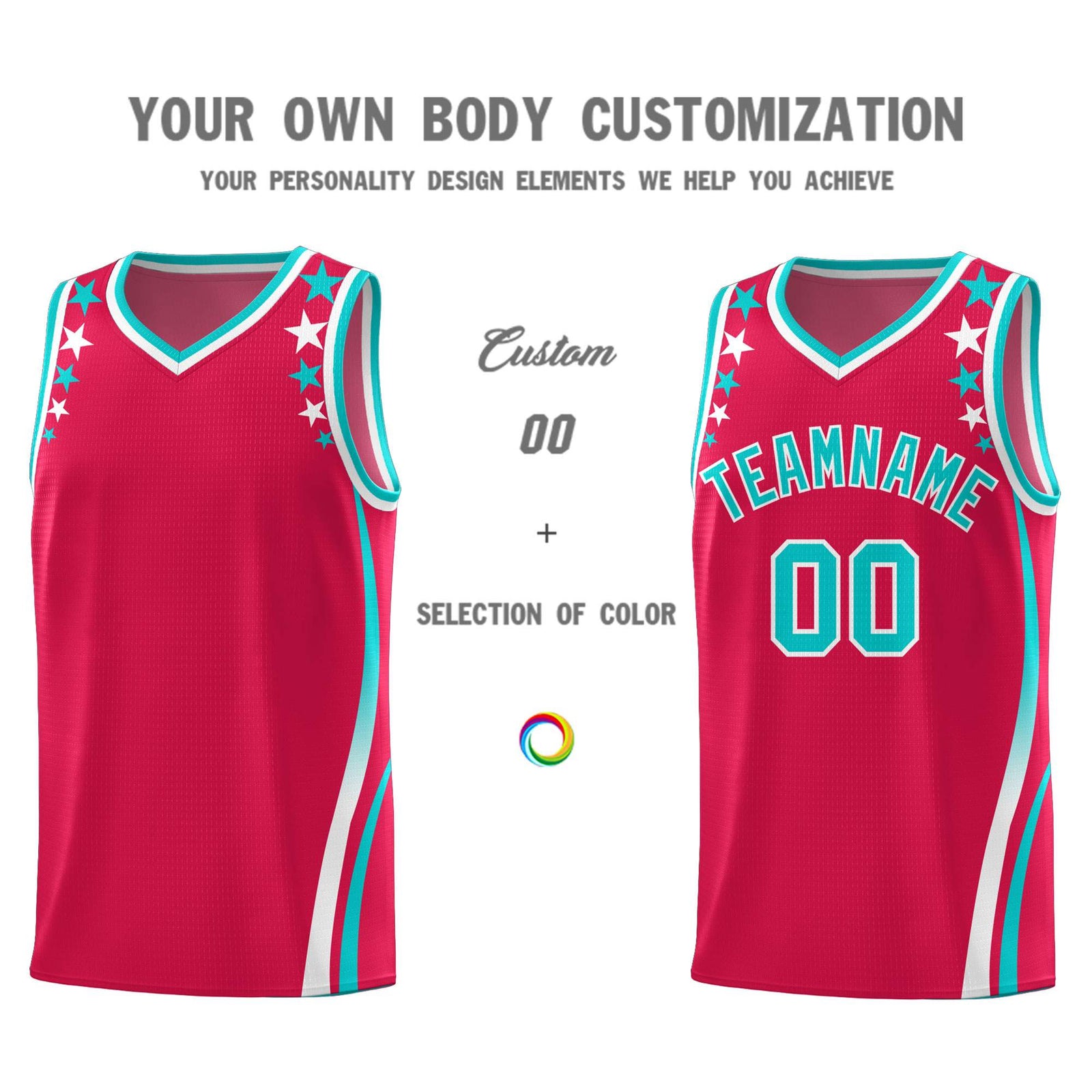 Custom Red Shoulders Star Pattern Side Color Block Sports Uniform Basketball Kits