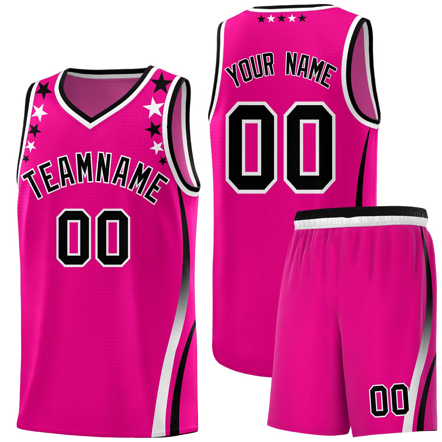 Custom Red Shoulders Star Pattern Side Color Block Sports Uniform Basketball Kits