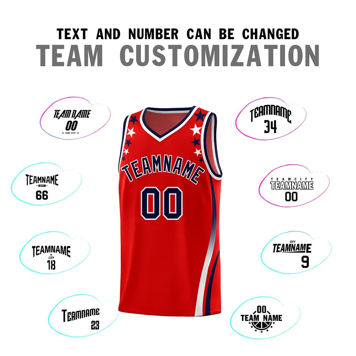 Custom Red Shoulders Star Pattern Side Color Block Sports Uniform Basketball Kits