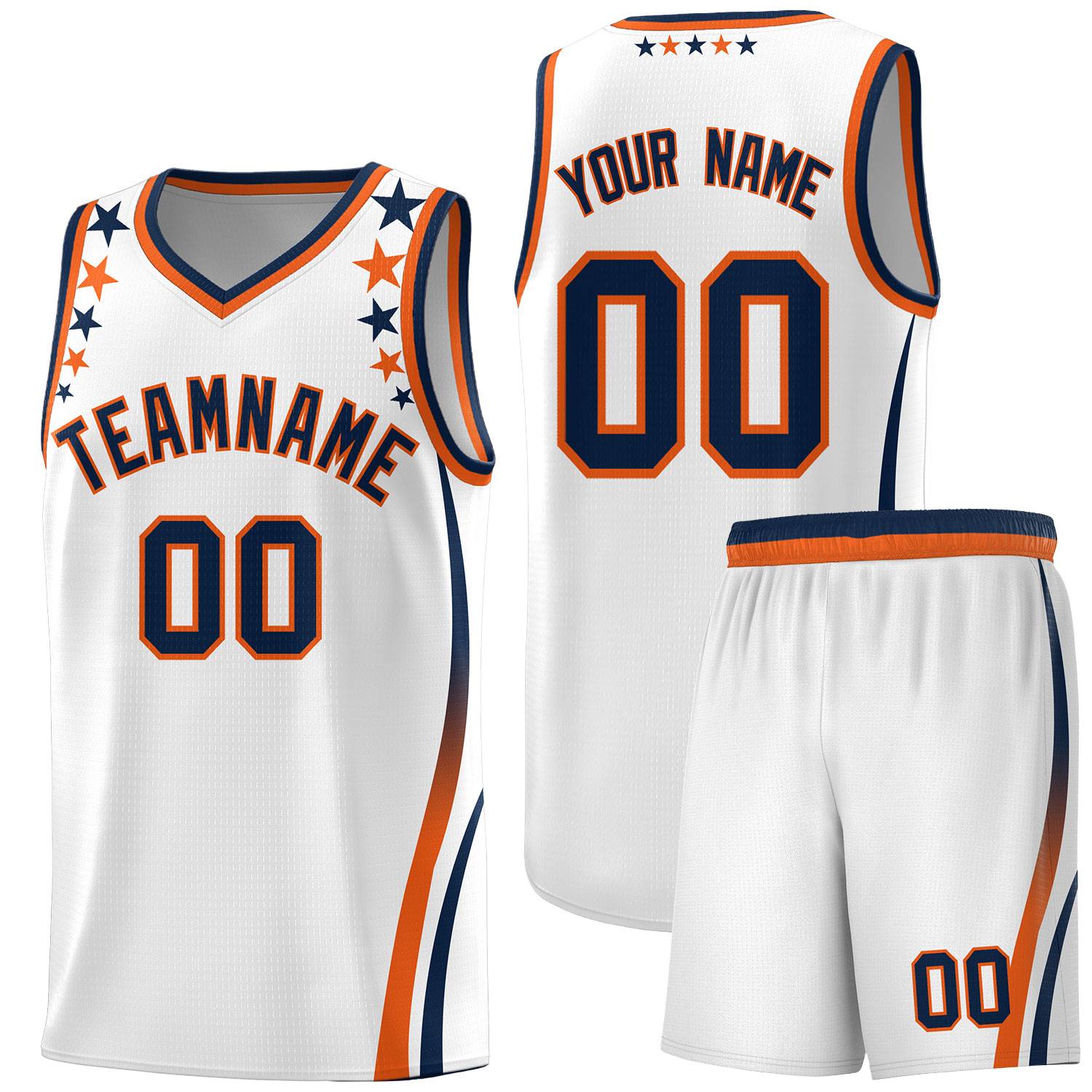 Custom White Shoulders Star Pattern Side Color Block Sports Uniform Basketball Kits