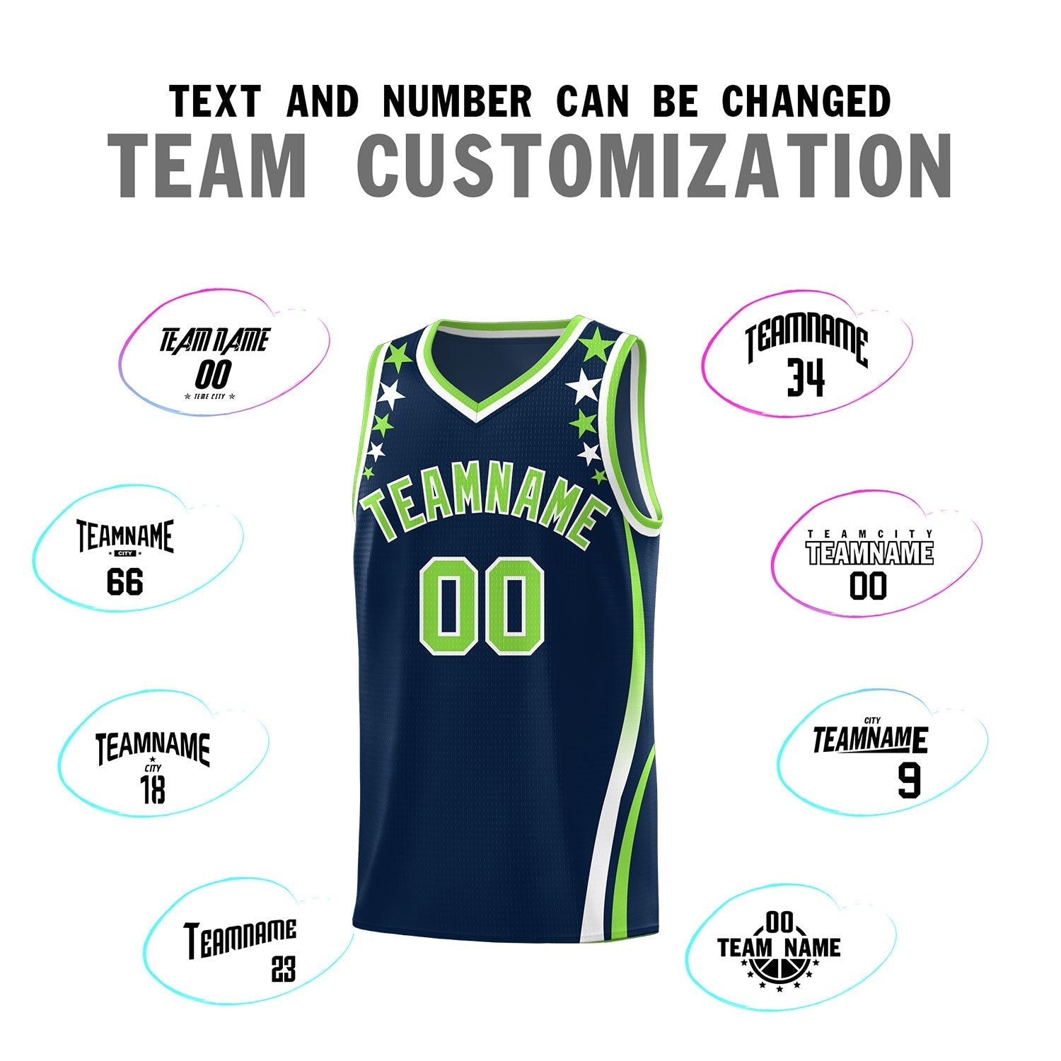 Custom Navy Shoulders Star Pattern Side Color Block Sports Uniform Basketball Kits