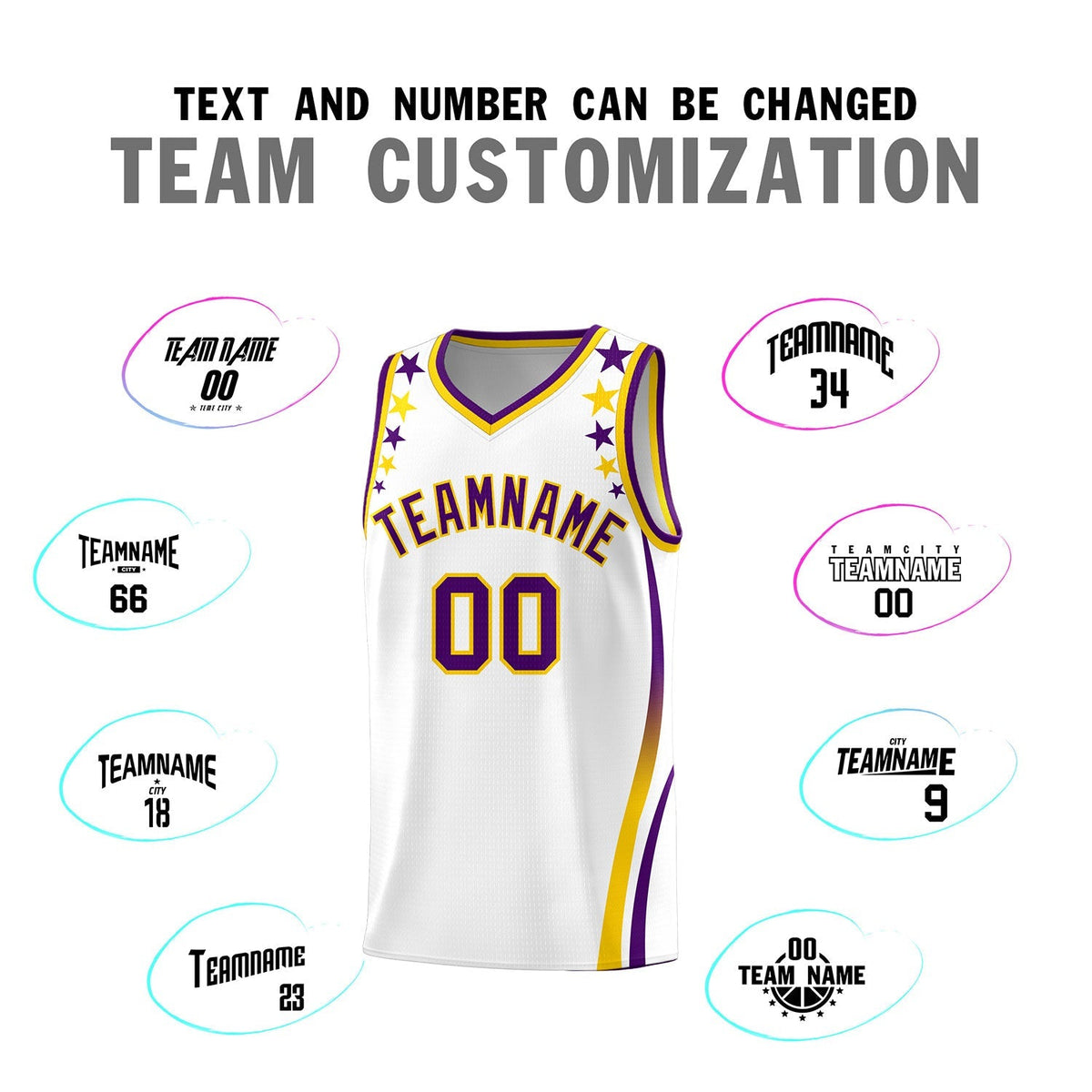 Custom White Shoulders Star Pattern Side Color Block Sports Uniform Basketball Kits