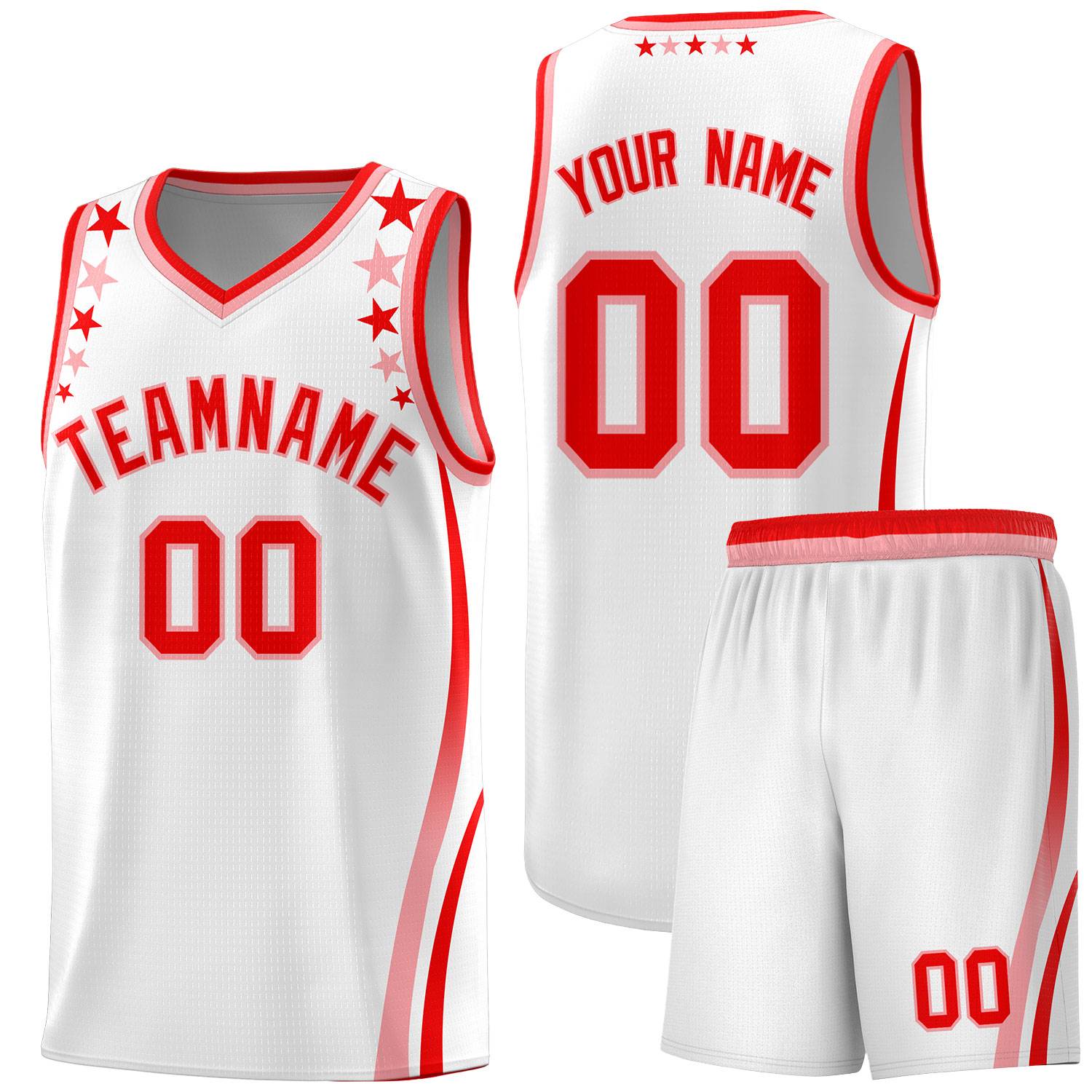 Custom White Shoulders Star Pattern Side Color Block Sports Uniform Basketball Kits