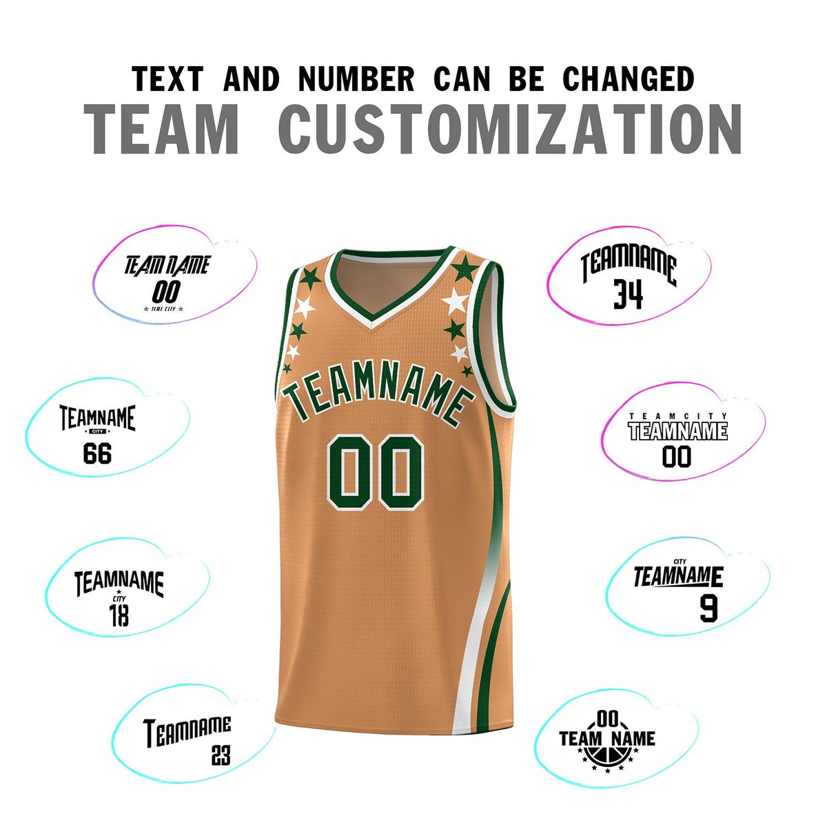 Custom Light Brown Shoulders Star Pattern Side Color Block Sports Uniform Basketball Kits