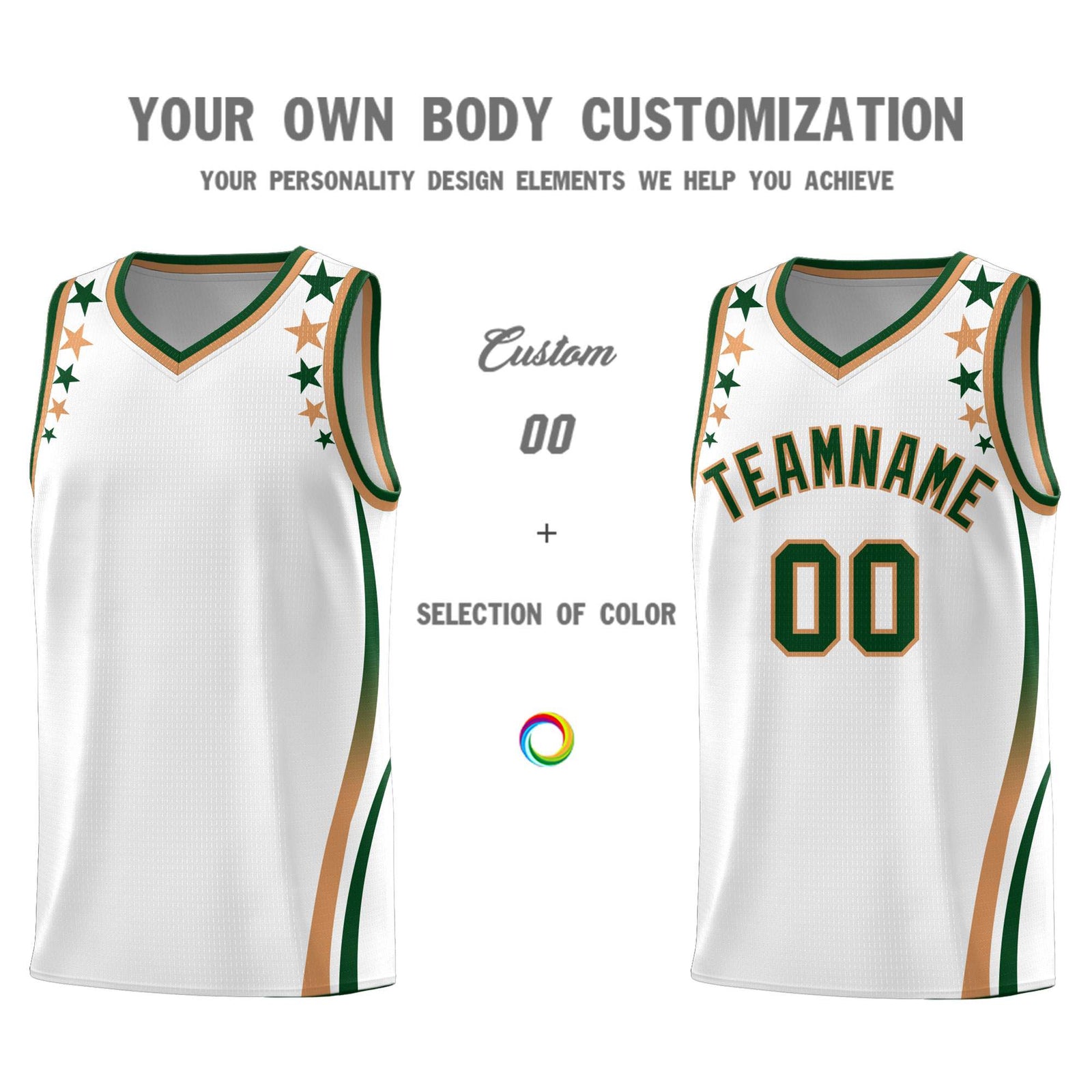 Custom White Shoulders Star Pattern Side Color Block Sports Uniform Basketball Kits