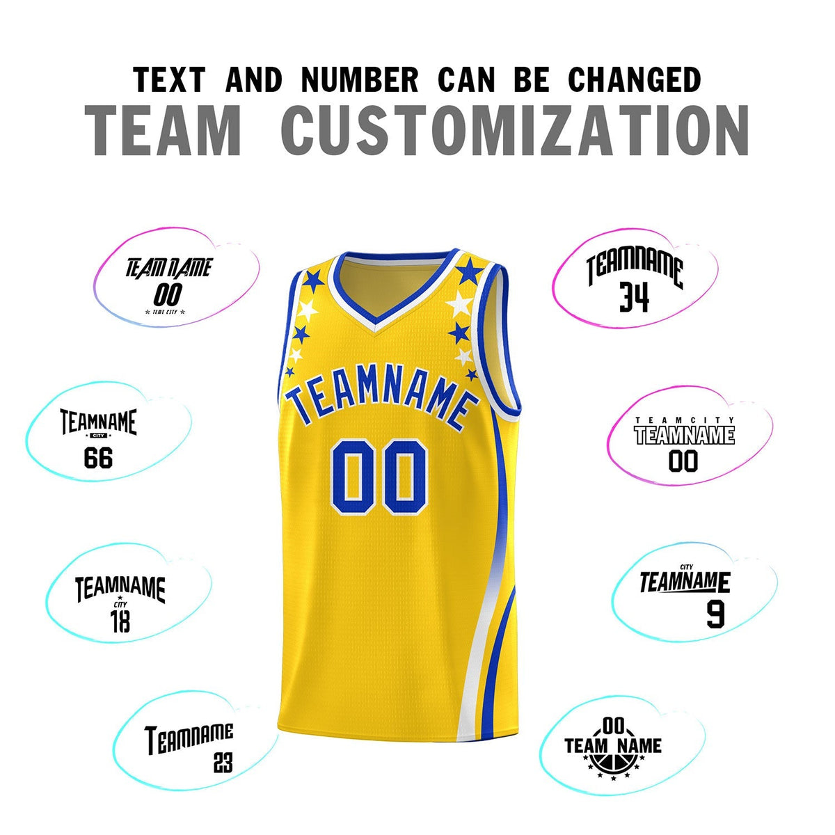Custom Gold Shoulders Star Pattern Side Color Block Sports Uniform Basketball Kits