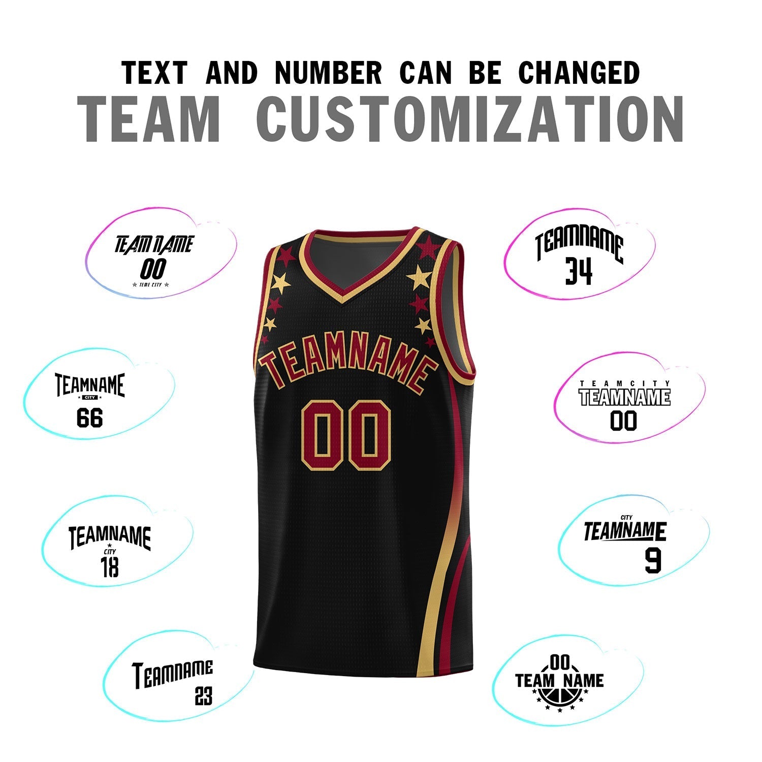 Custom Black Shoulders Star Pattern Side Color Block Sports Uniform Basketball Kits