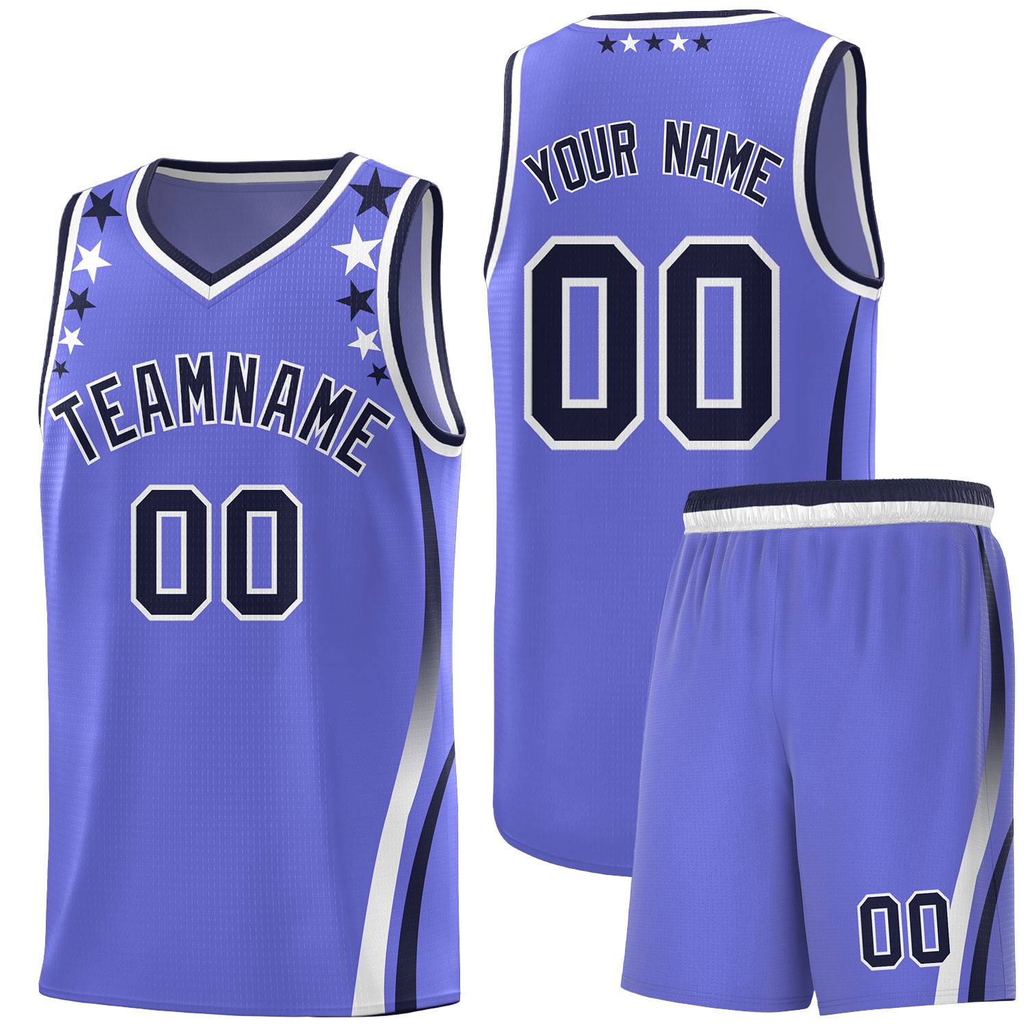 Custom Purple Shoulders Star Pattern Side Color Block Sports Uniform Basketball Kits