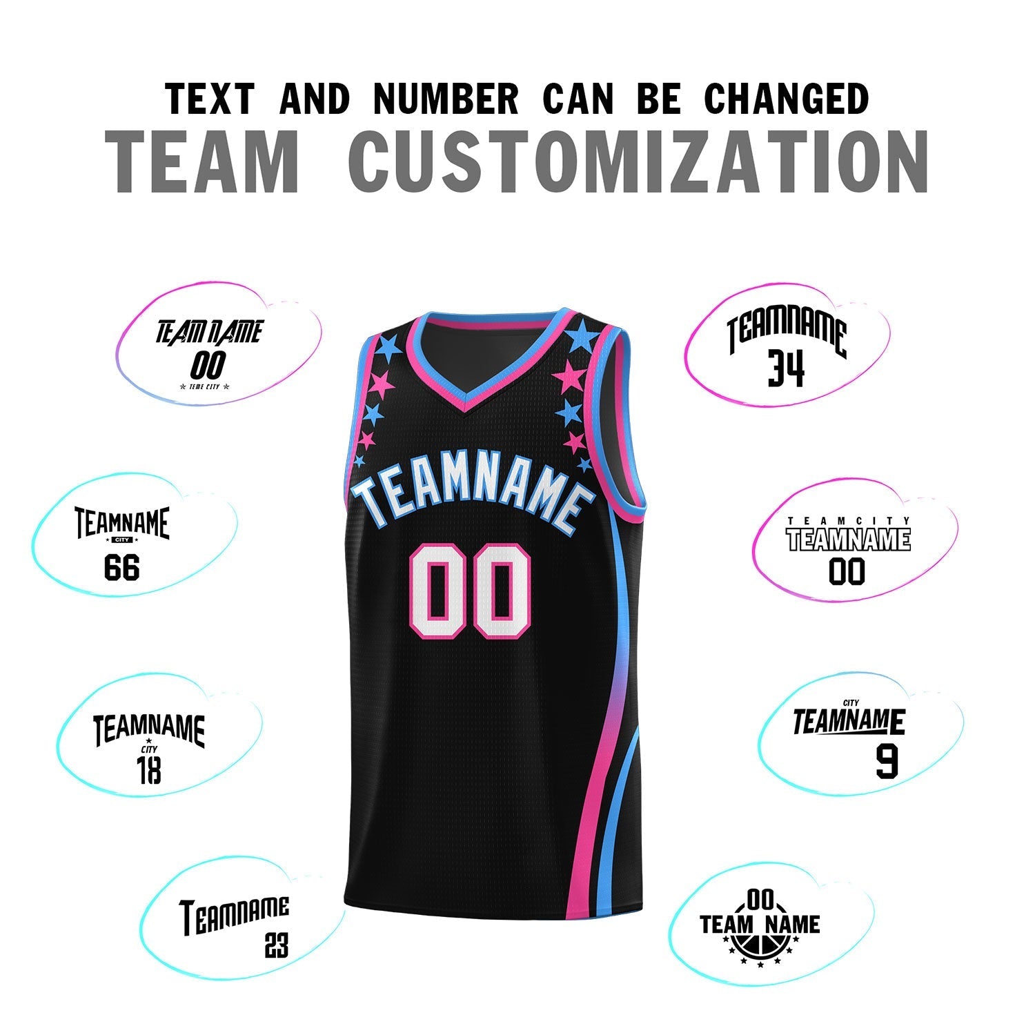 Custom Black Shoulders Star Pattern Side Color Block Sports Uniform Basketball Kits