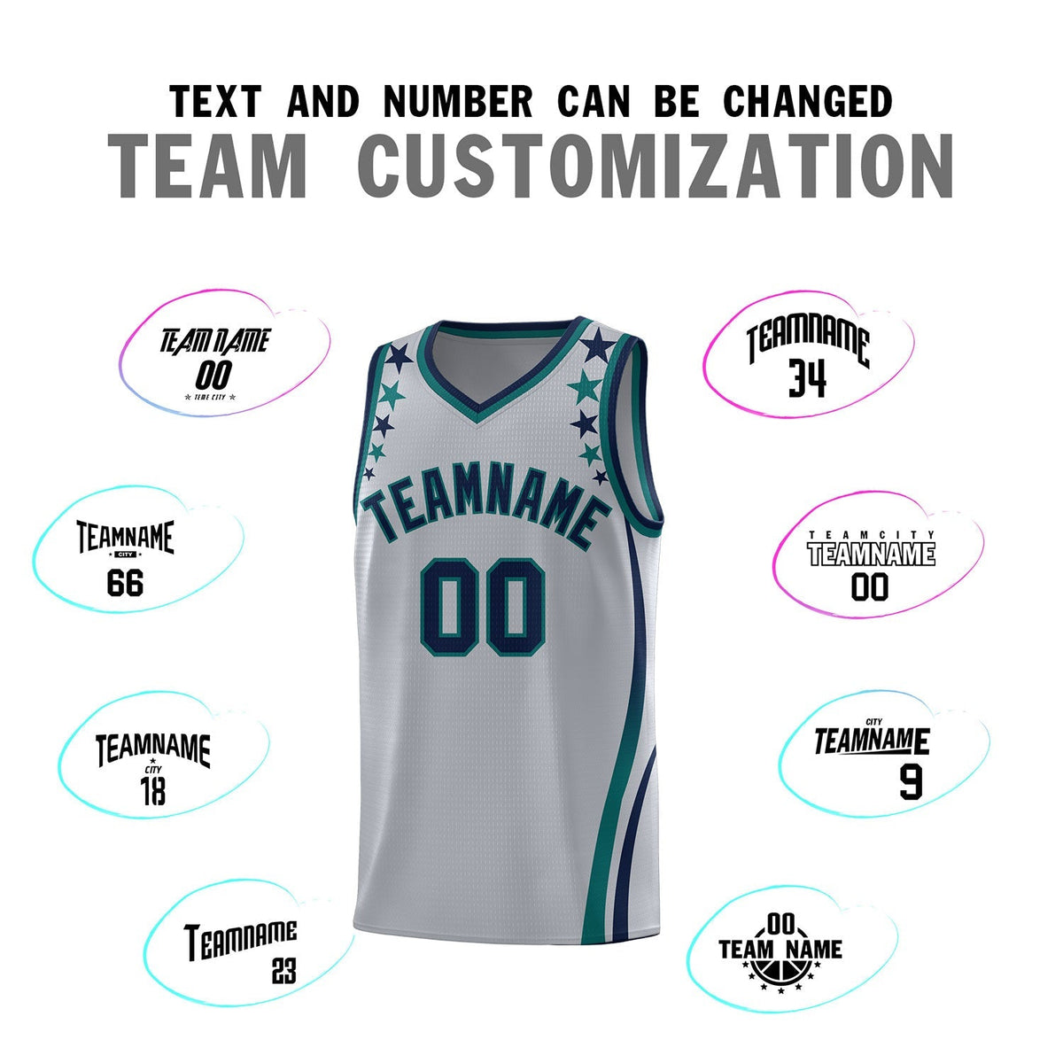 Custom Gray Shoulders Star Pattern Side Color Block Sports Uniform Basketball Kits
