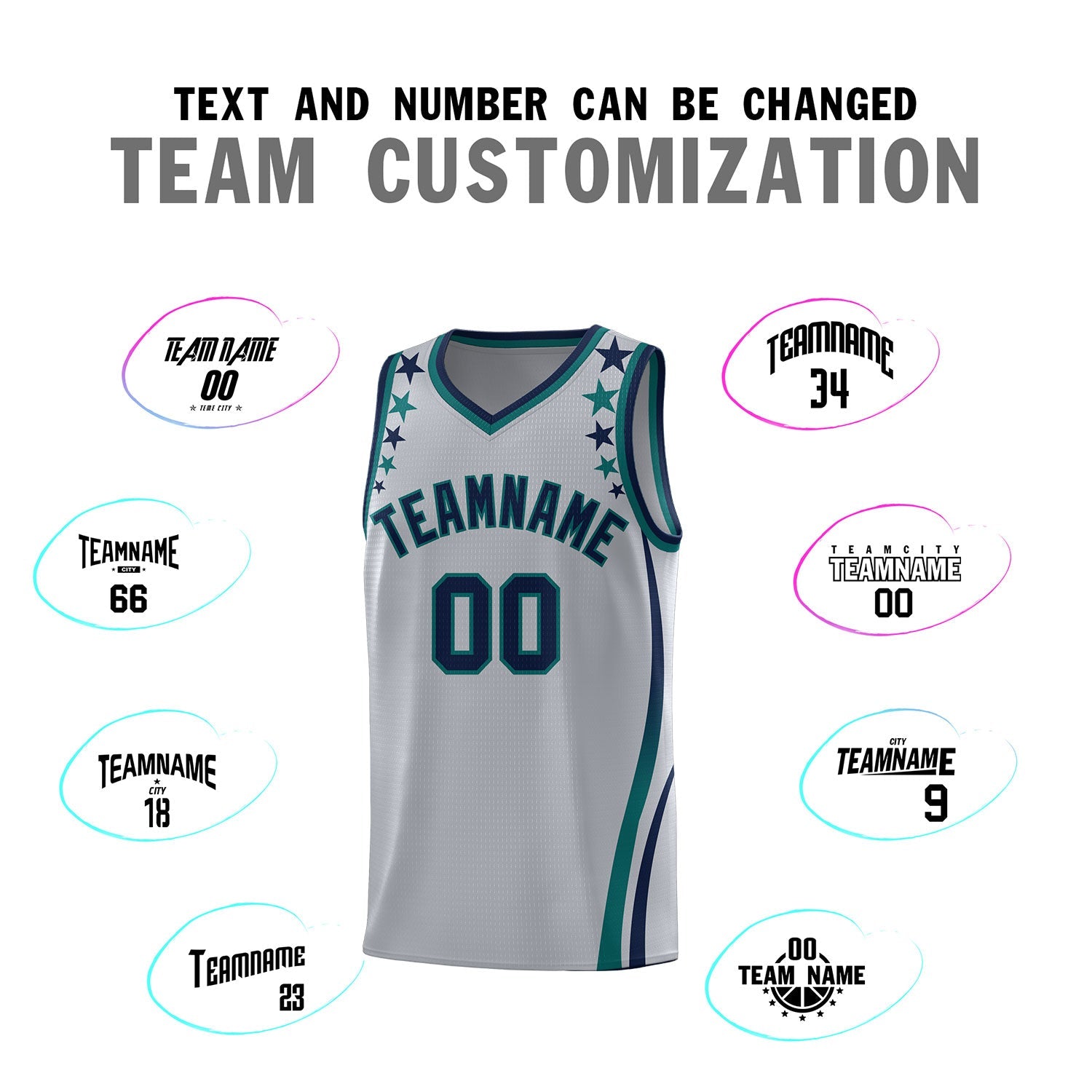 Custom Gray Shoulders Star Pattern Side Color Block Sports Uniform Basketball Kits
