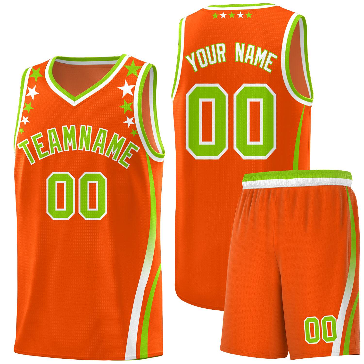 Custom Orange Shoulders Star Pattern Side Color Block Sports Uniform Basketball Kits