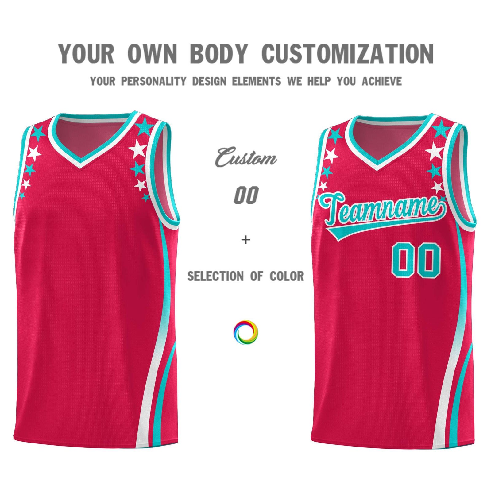 Custom Red Shoulders Star Pattern Side Color Block Sports Uniform Basketball Kits