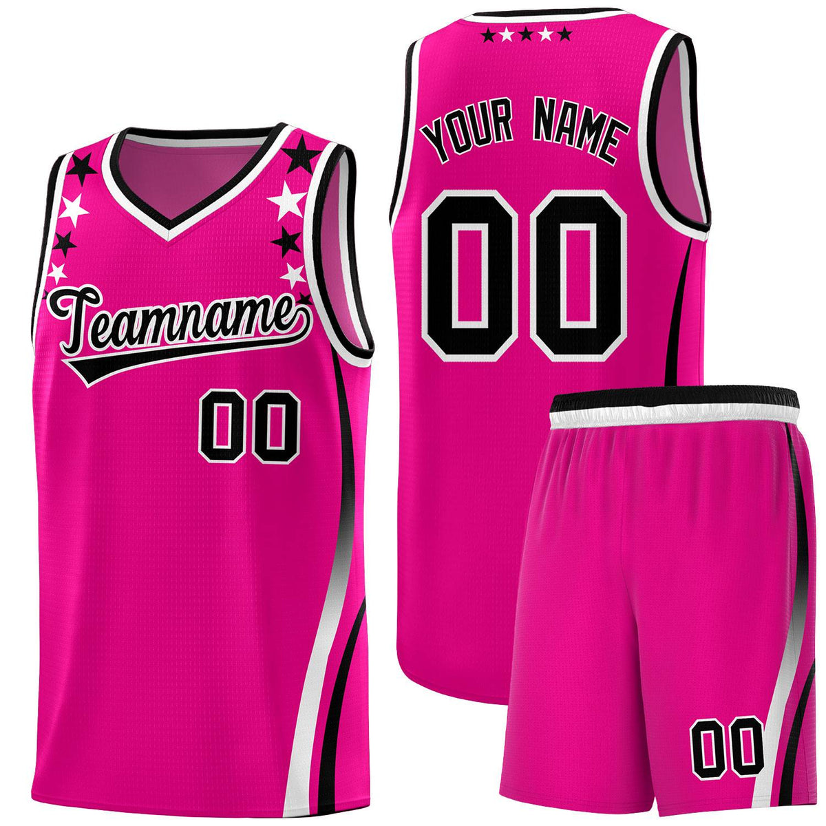 Custom Red Shoulders Star Pattern Side Color Block Sports Uniform Basketball Kits