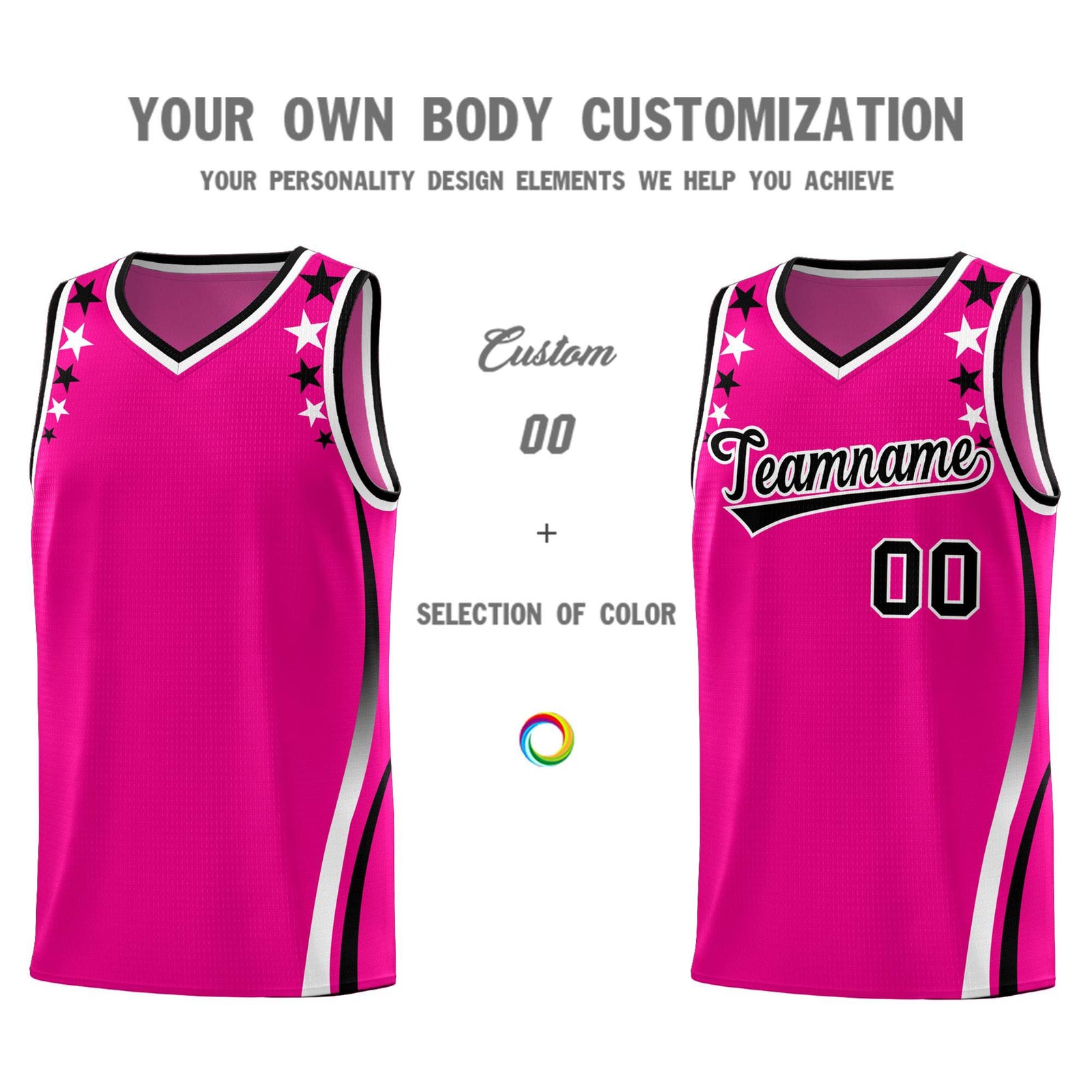 Custom Red Shoulders Star Pattern Side Color Block Sports Uniform Basketball Kits