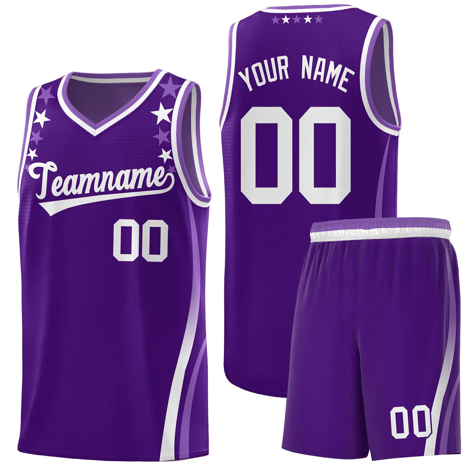 Custom Purple Shoulders Star Pattern Side Color Block Sports Uniform Basketball Kits
