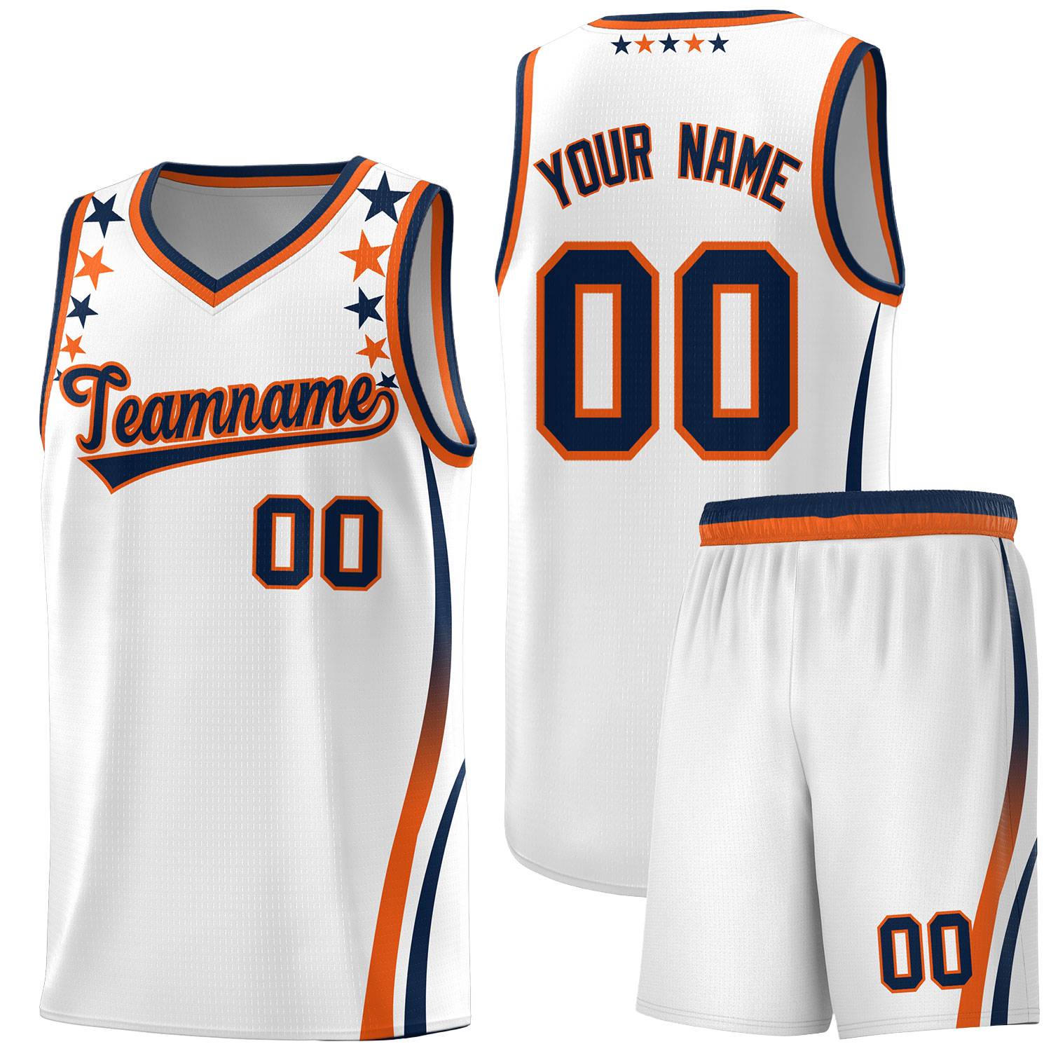 Custom White Shoulders Star Pattern Side Color Block Sports Uniform Basketball Kits