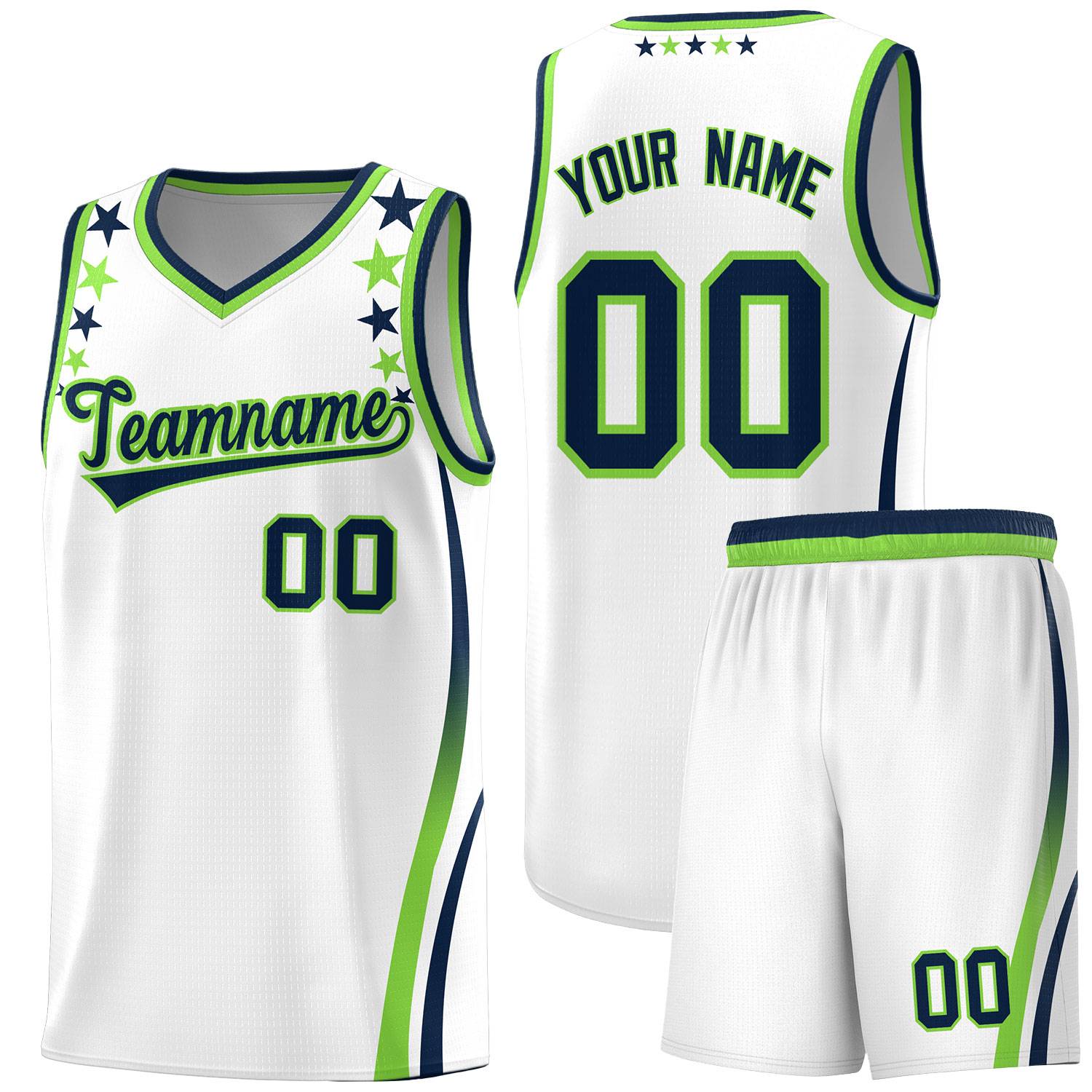 Custom White Shoulders Star Pattern Side Color Block Sports Uniform Basketball Kits