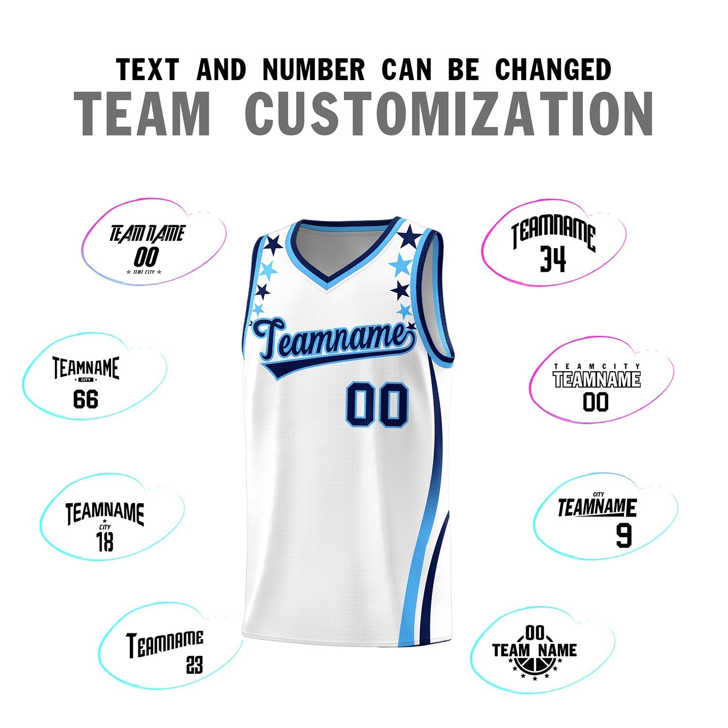Custom White Shoulders Star Pattern Side Color Block Sports Uniform Basketball Kits
