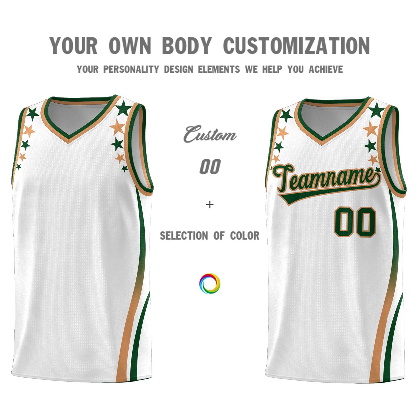Custom White Shoulders Star Pattern Side Color Block Sports Uniform Basketball Kits