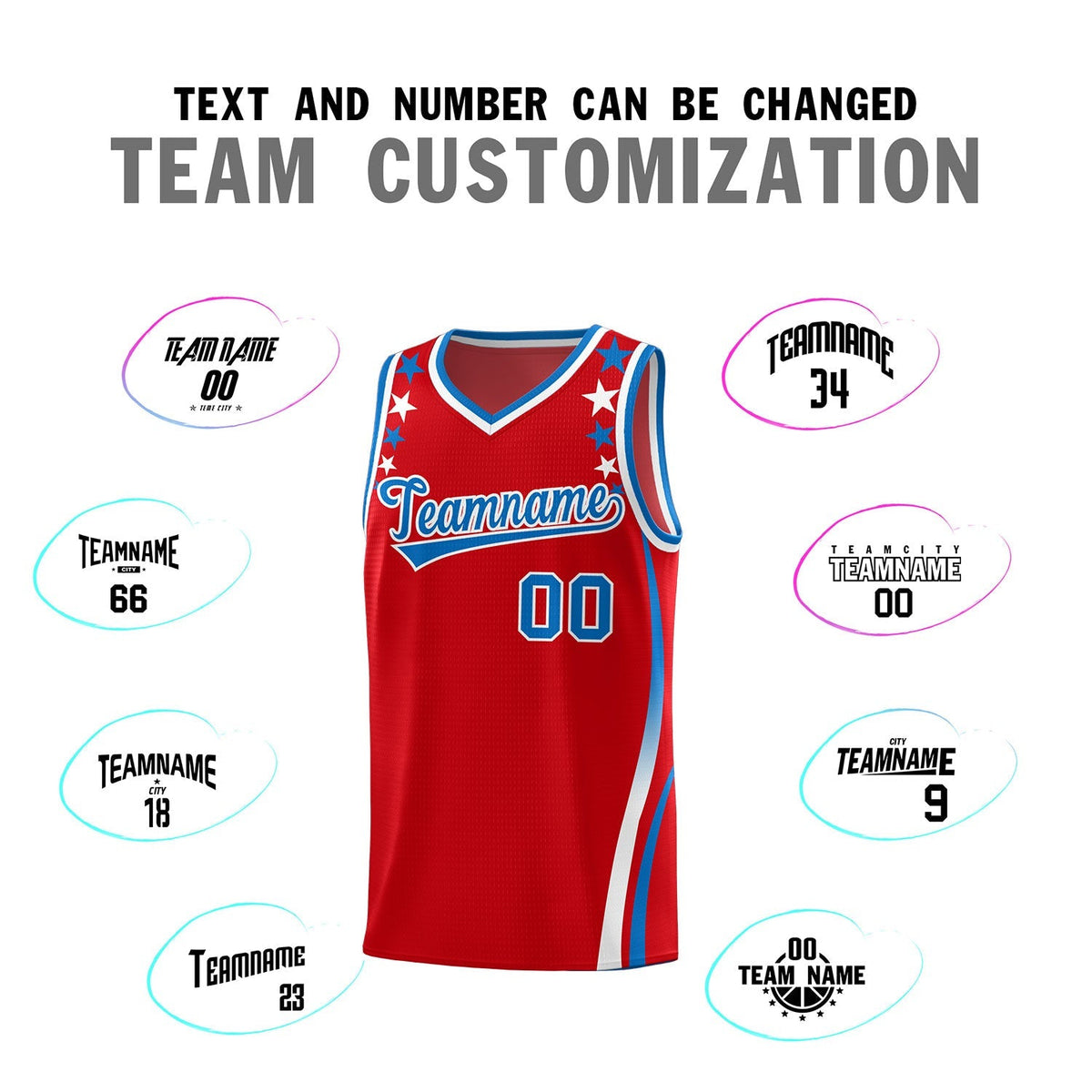 Custom Red Shoulders Star Pattern Side Color Block Sports Uniform Basketball Kits