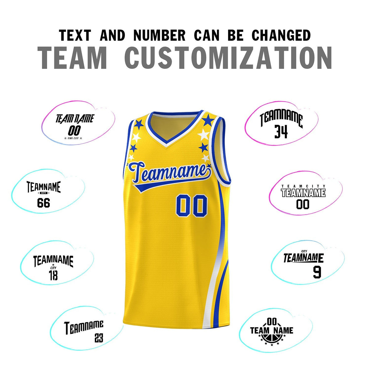 Custom Gold Shoulders Star Pattern Side Color Block Sports Uniform Basketball Kits