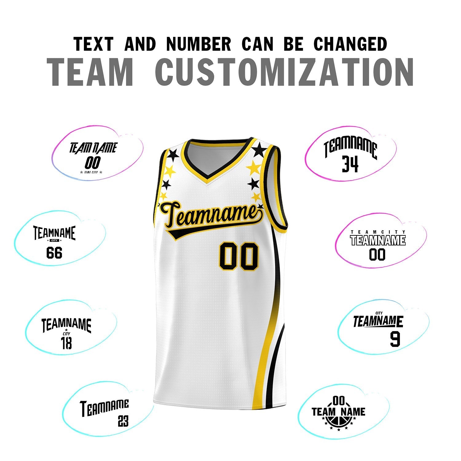 Custom White Shoulders Star Pattern Side Color Block Sports Uniform Basketball Kits