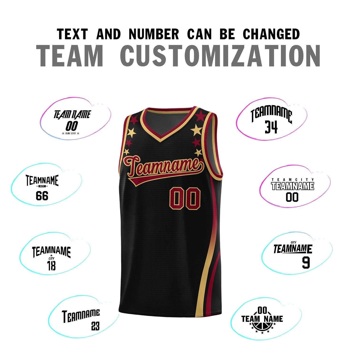 Custom Black Shoulders Star Pattern Side Color Block Sports Uniform Basketball Kits