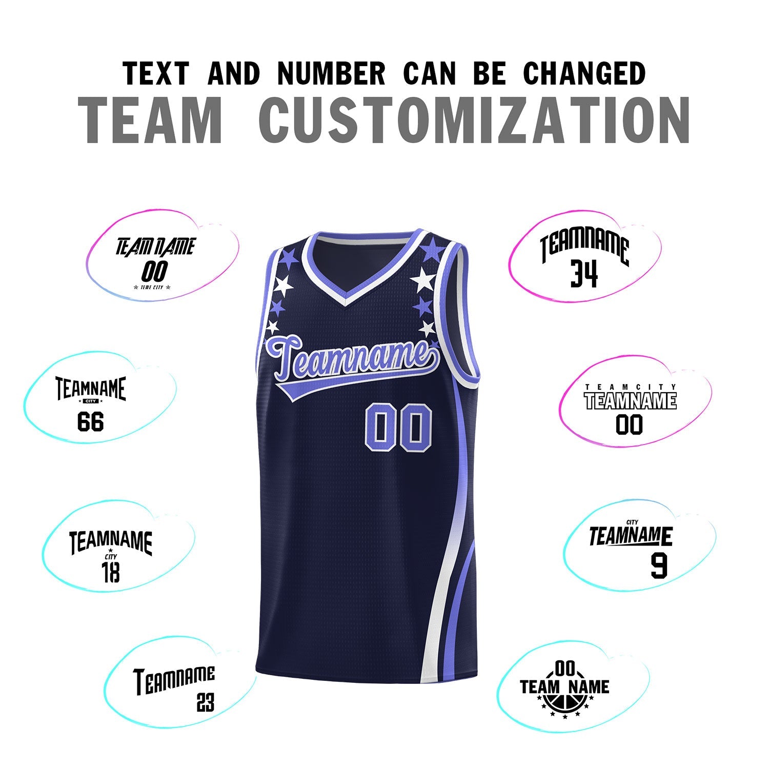 Custom Navy Shoulders Star Pattern Side Color Block Sports Uniform Basketball Kits