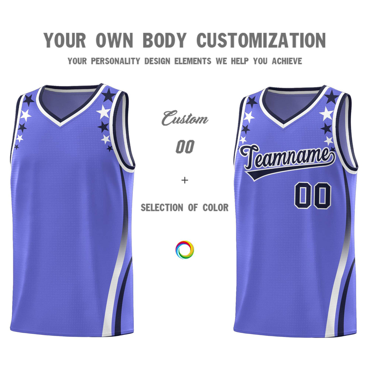 Custom Purple Shoulders Star Pattern Side Color Block Sports Uniform Basketball Kits