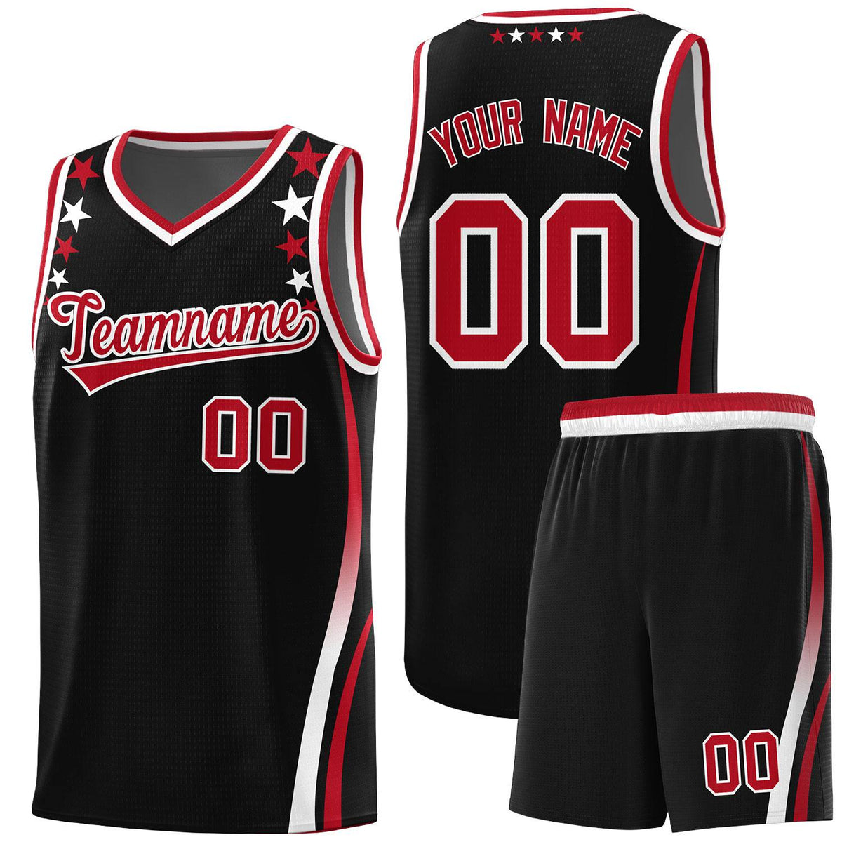 Custom Black Shoulders Star Pattern Side Color Block Sports Uniform Basketball Kits
