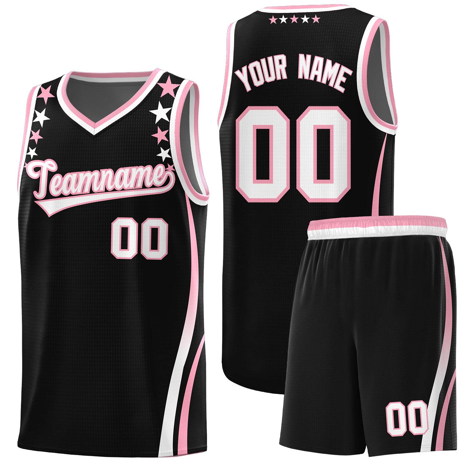 Custom Black Shoulders Star Pattern Side Color Block Sports Uniform Basketball Kits