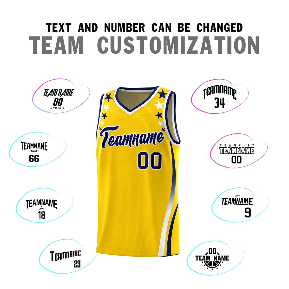 Custom Gold Shoulders Star Pattern Side Color Block Sports Uniform Basketball Kits