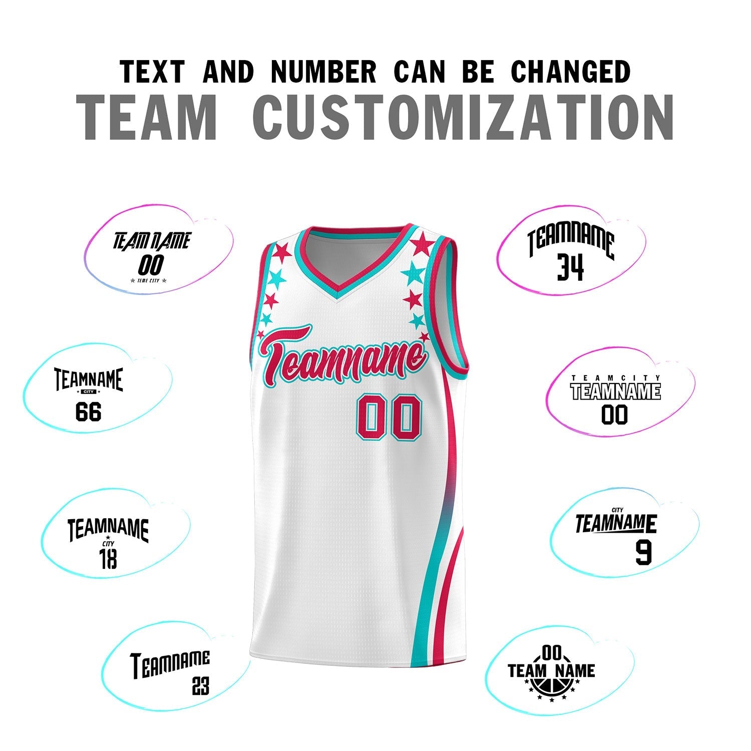 Custom White Shoulders Star Pattern Side Color Block Sports Uniform Basketball Kits