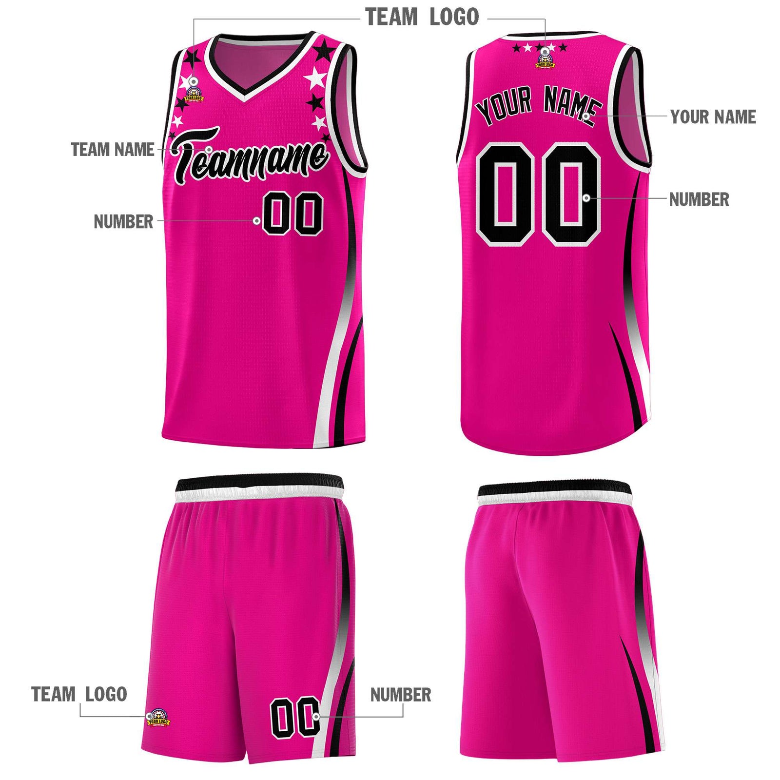 Custom Red Shoulders Star Pattern Side Color Block Sports Uniform Basketball Kits