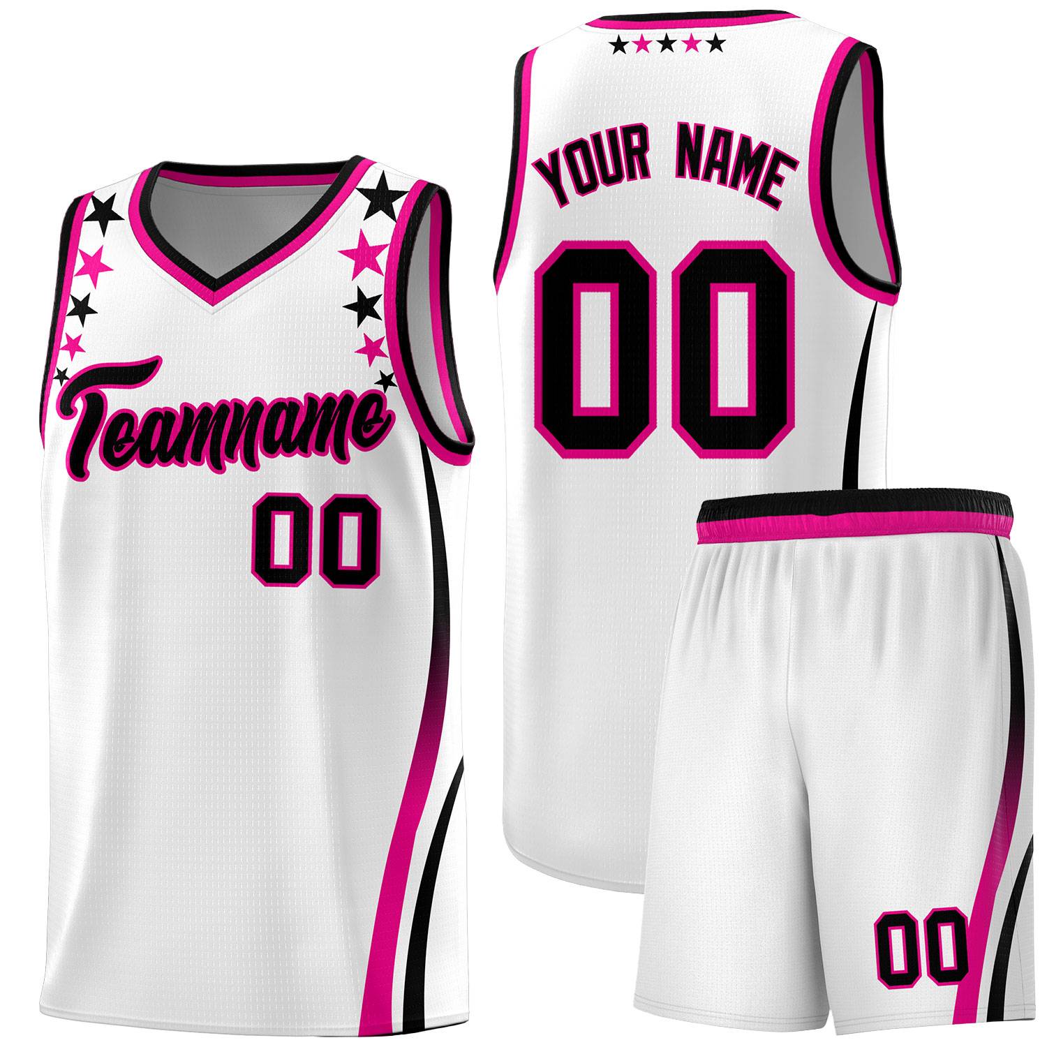 Custom White Shoulders Star Pattern Side Color Block Sports Uniform Basketball Kits