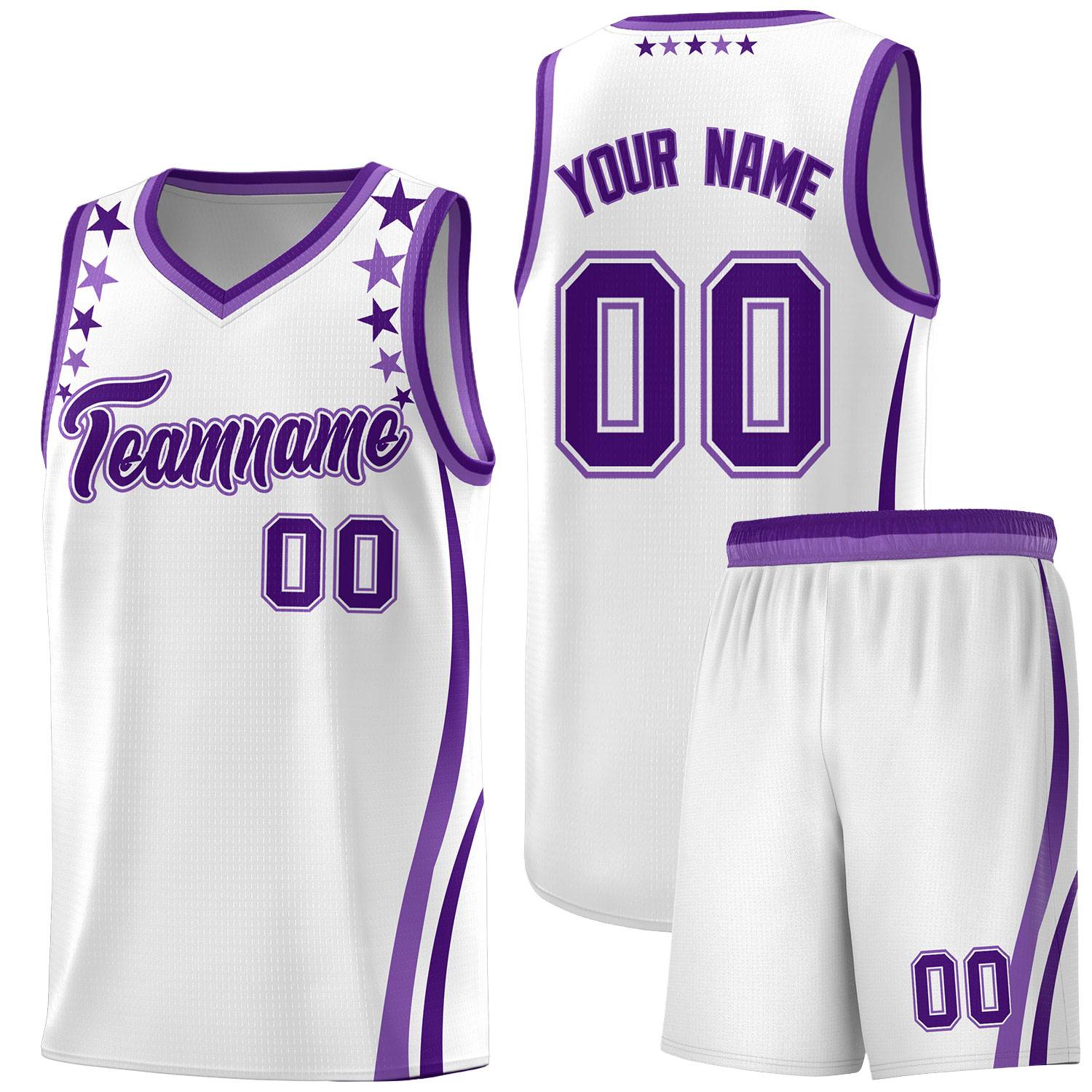 Custom White Shoulders Star Pattern Side Color Block Sports Uniform Basketball Kits