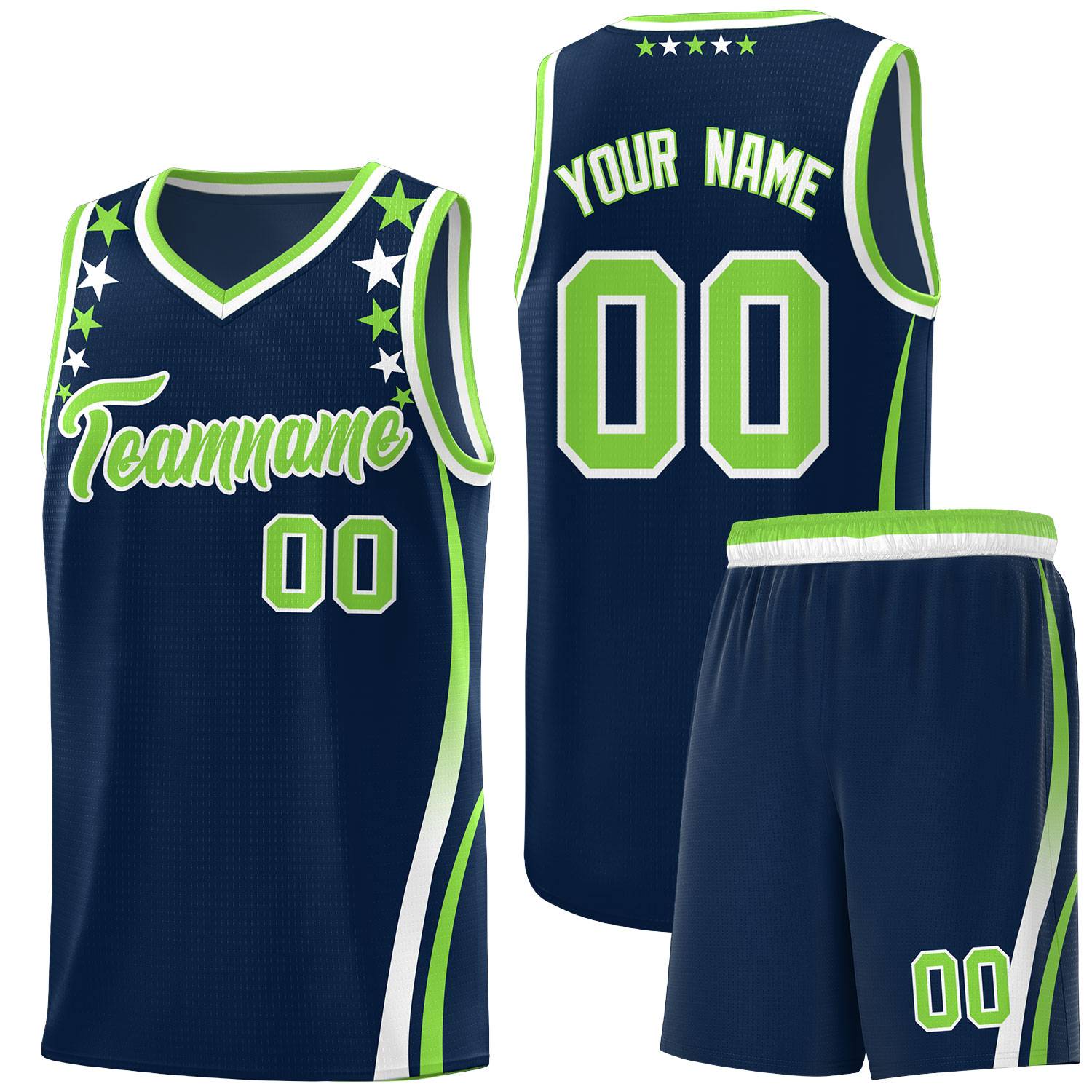 Custom Navy Shoulders Star Pattern Side Color Block Sports Uniform Basketball Kits